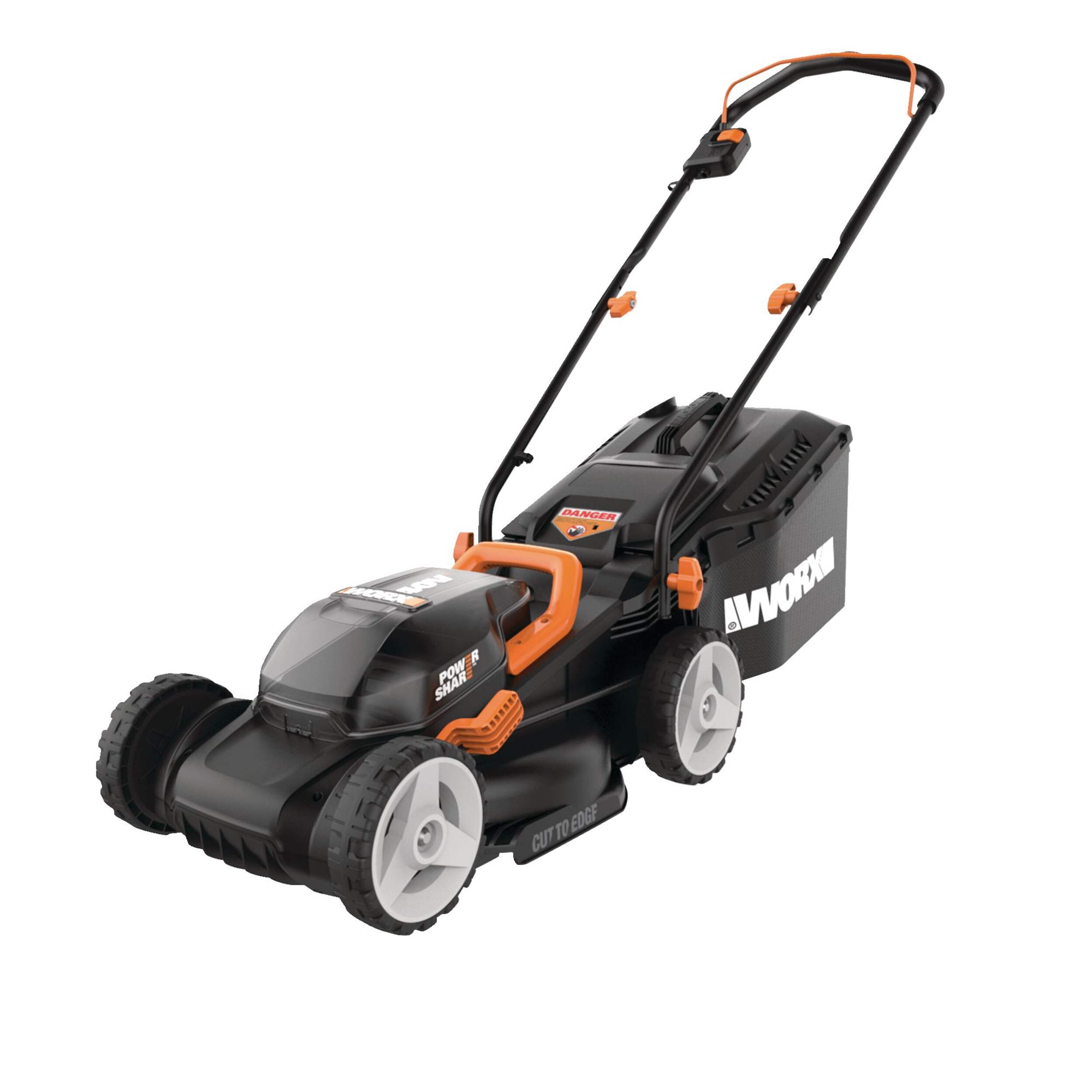 WORX WG779 40V Power Share™ Cordless Mulching Poly Lawn Mower, 14-in Front_Three_Fourths_Angled_Left