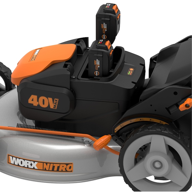 WORX Nitro 3in1 2x20V 5Ah Battery Cordless Brushed Walk Behind Push Lawn Mower, 20in