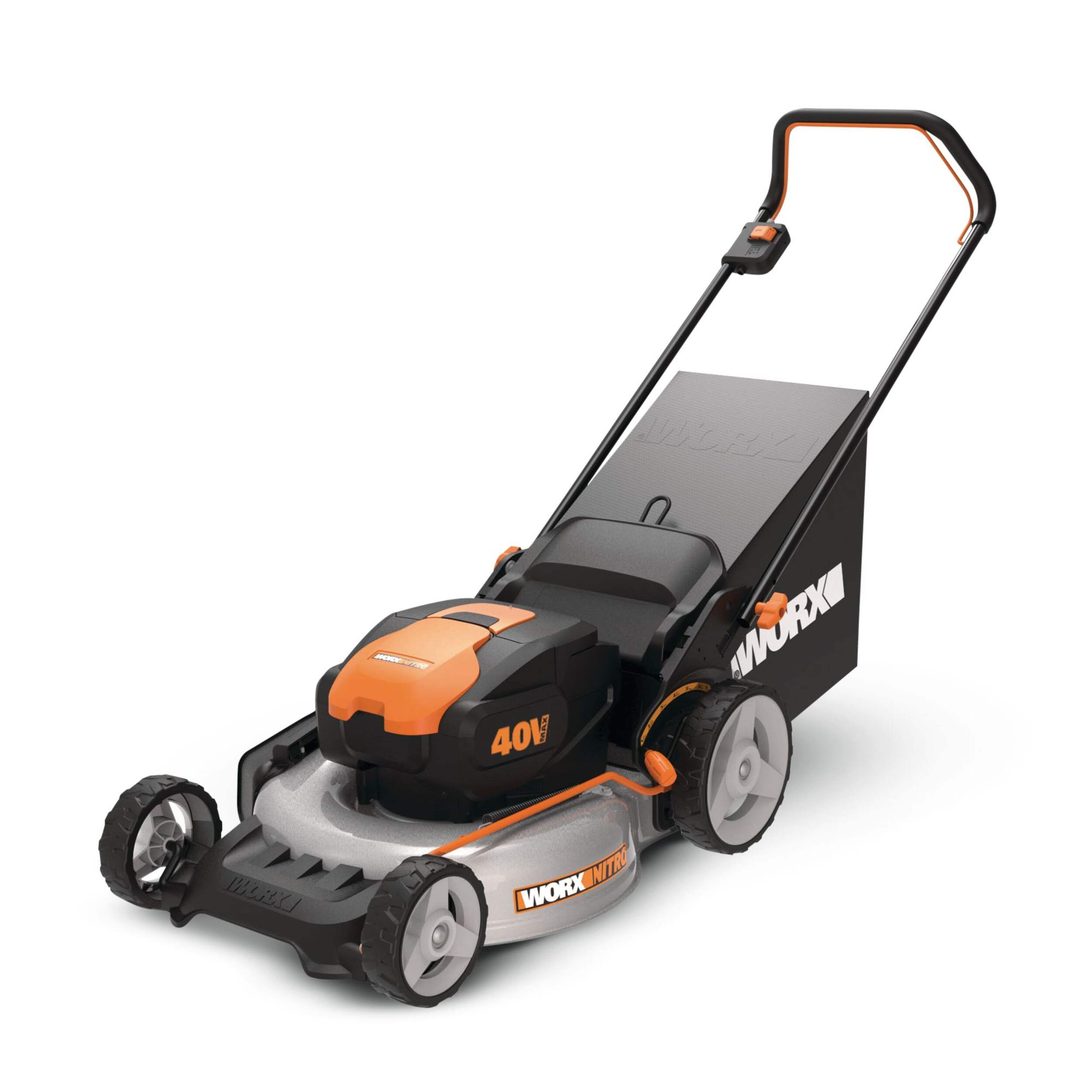WORX Nitro 3-in-1 2x20V 5Ah Battery Cordless Brushed Walk Behind Push Lawn Mower, 20-in Front_Three_Fourths_Angled_Right