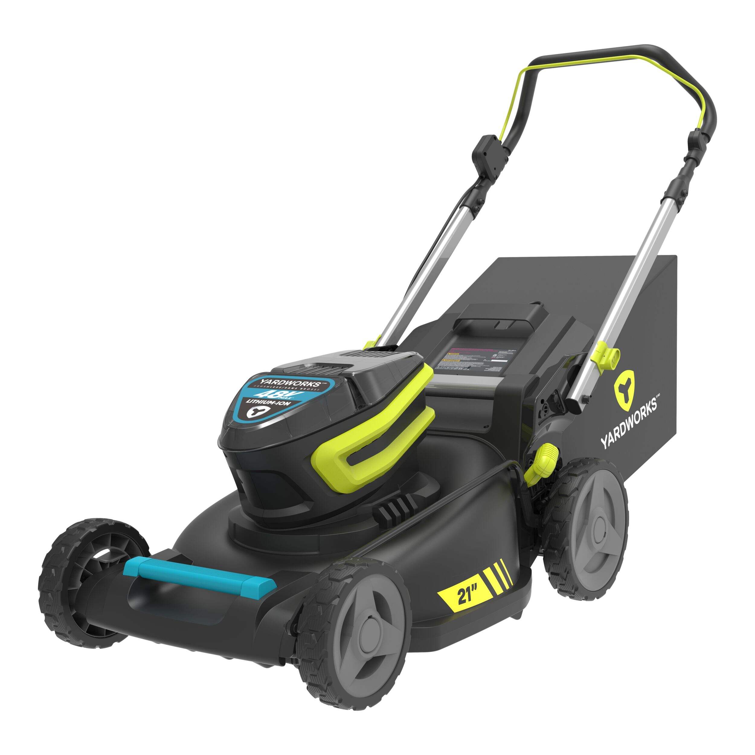 Tondeuse à pousser sans balai Yardworks 3-en-1, 48 V, 21 po, batterie 6 Ah et chargeur Front_Three_Fourths_Angled_Left