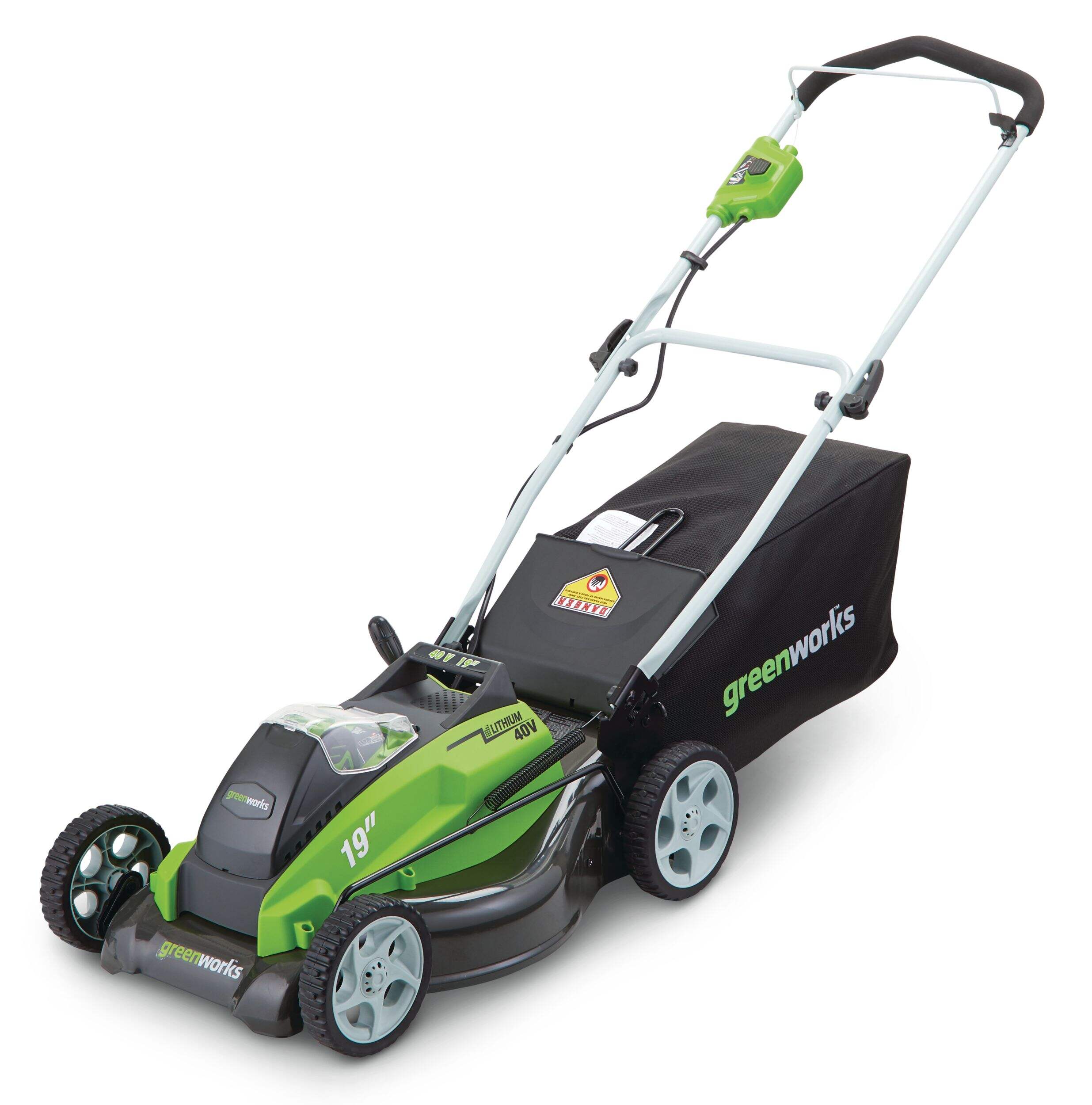 Greenworks 2-in-1 40V 4Ah Battery Cordless Brushed Walk Behind Push Lawn Mower, 19-in Front_Three_Fourths_Angled_Left