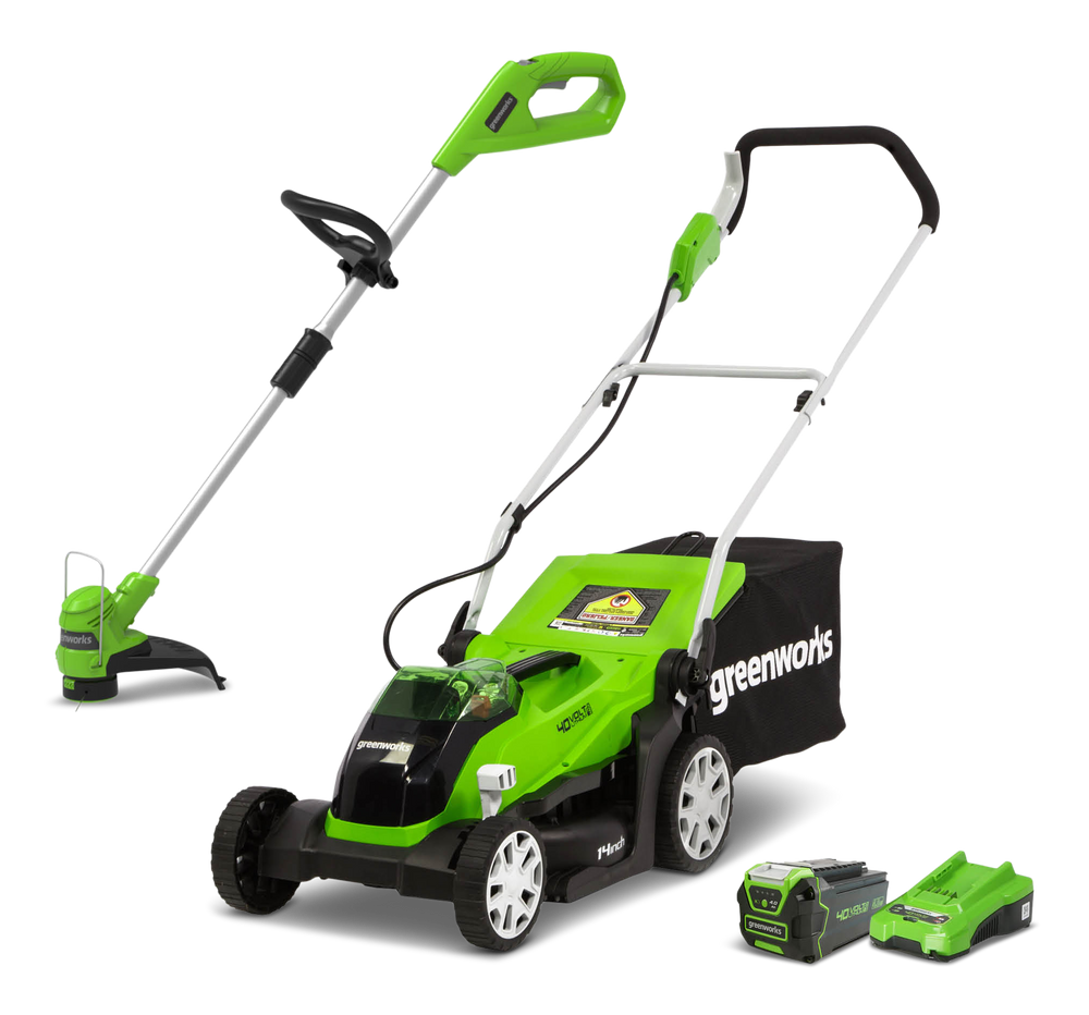 Greenworks 40v Cordless Lawn Mower String Trimmer Combo Includes 4