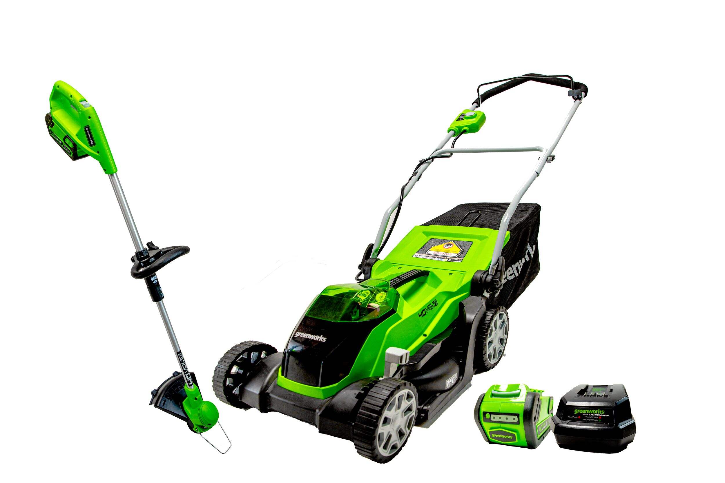 Greenworks 40V Cordless Lawn Mower/ String Trimmer Combo, Includes 4.0Ah Battery & Charger Composite_or_Mixed