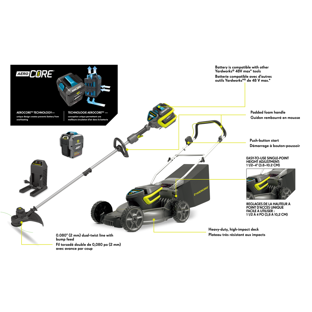 Yardworks 2in1 48V 4Ah Battery, Cordless Push Lawn Mower + Grass