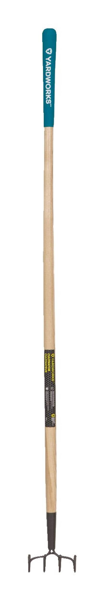 Yardworks Steel 4-Tine Cultivator, 57-in Wooden Shaft Front_Flat