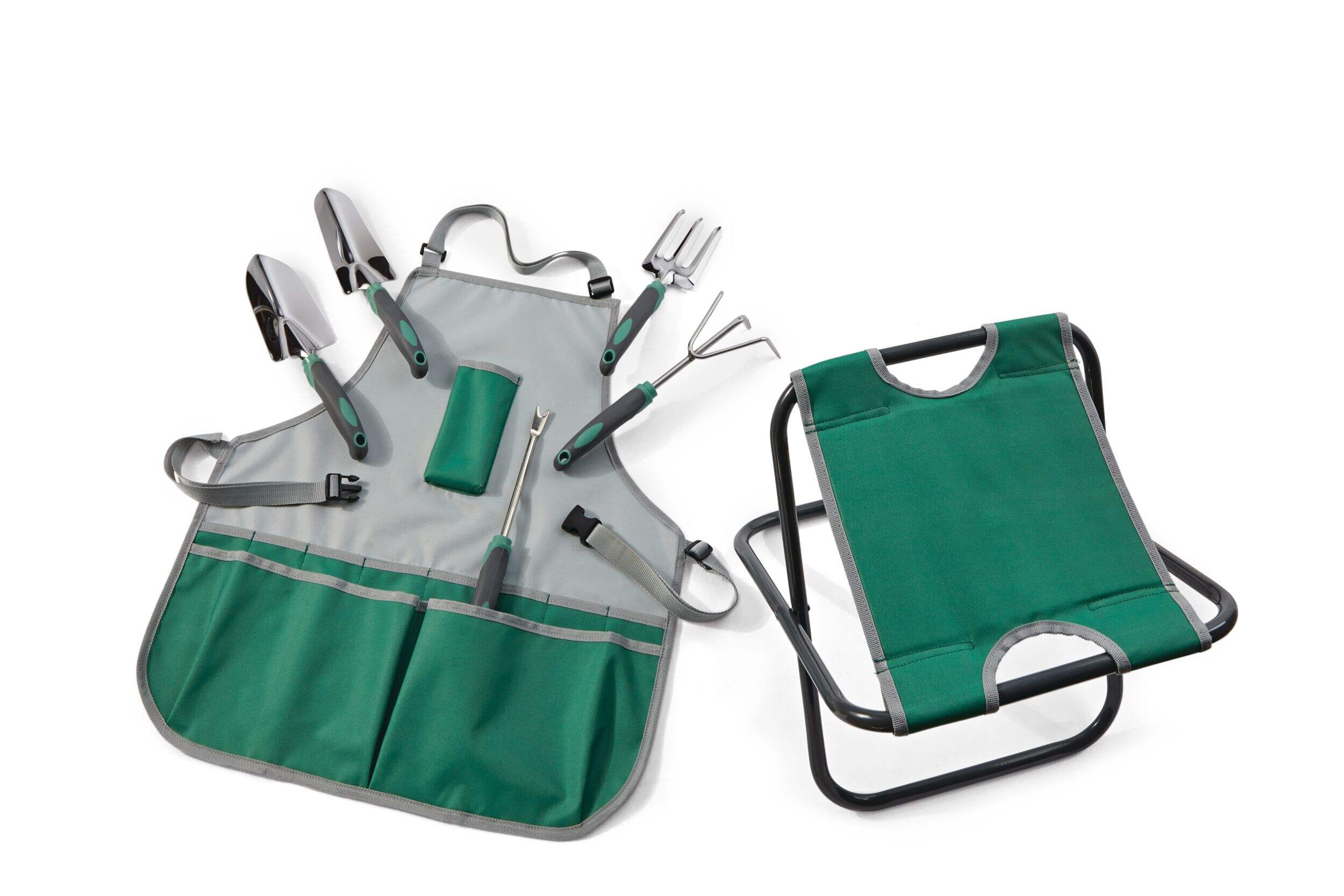 Garden Club Stainless-Steel Garden Tool Set with Folding Stool & Apron, 7-pc Composite_or_Mixed