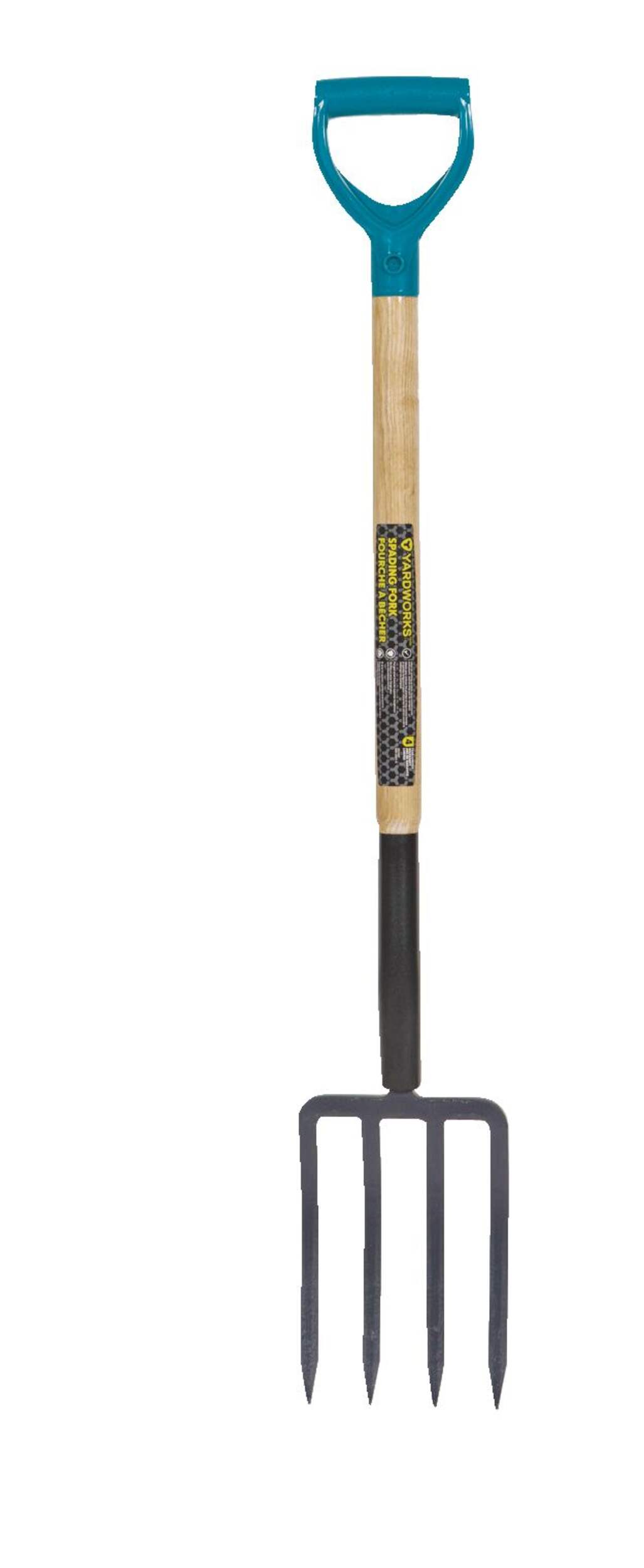 Yardworks Tempered-Steel 4-Tine D-Grip Garden Fork, 30.5-in Wooden Shaft Front_Flat