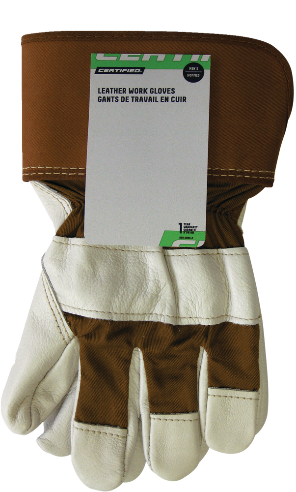 Certified FullLeather Palm Men's Work Gloves, Large, Brown Canadian Tire