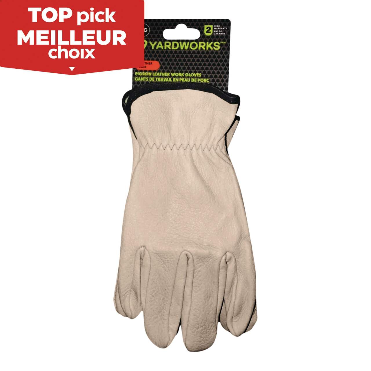 Yardworks Pig Skin Leather Men's Work Gloves, One Size Fits Most, White