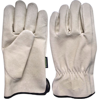 Yardworks Pig Skin Leather Men's Work Gloves, One Size Fits Most, White Composite_or_Mixed