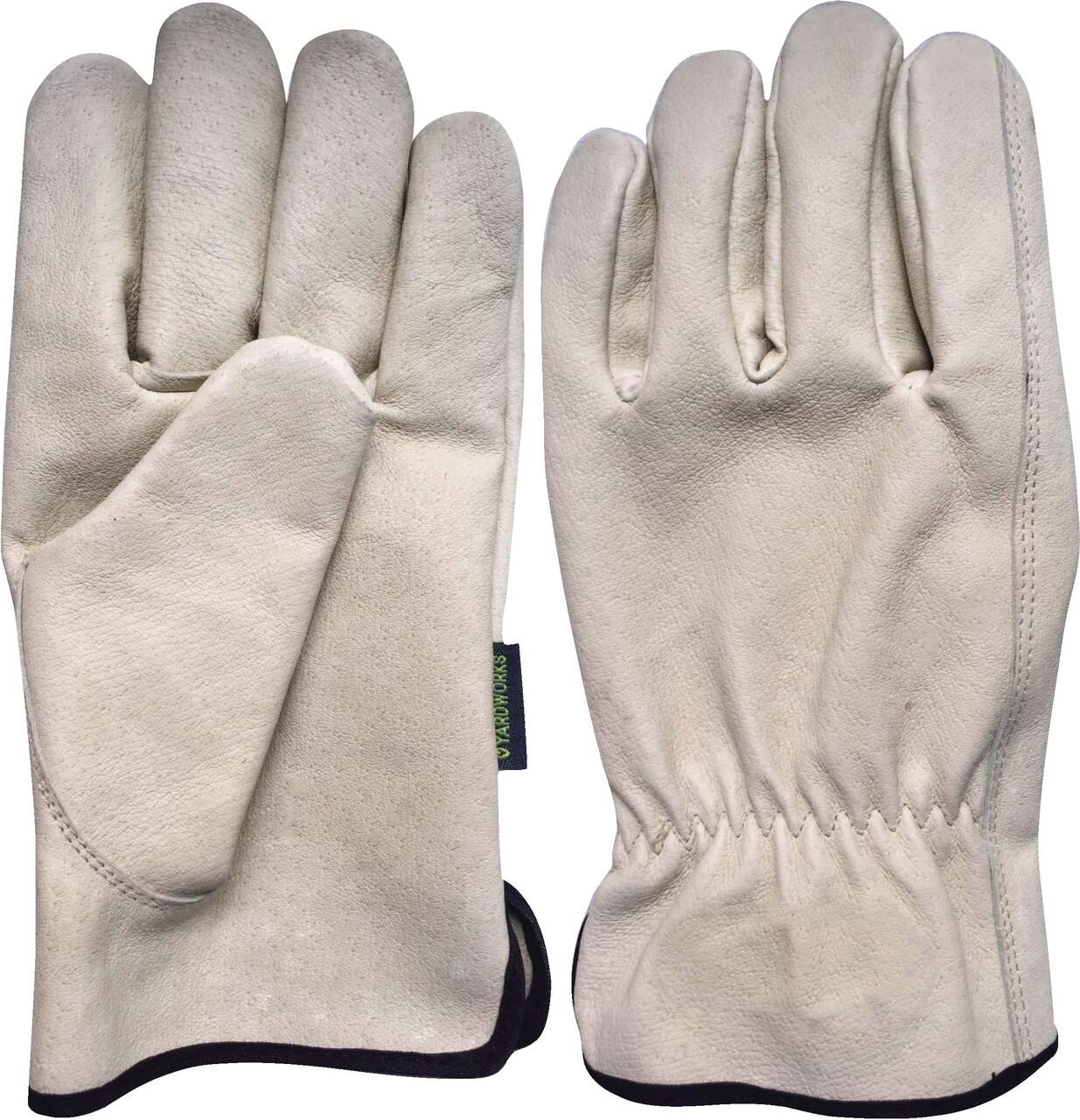 Yardworks Pig Skin Leather Men's Work Gloves, One Size Fits Most, White