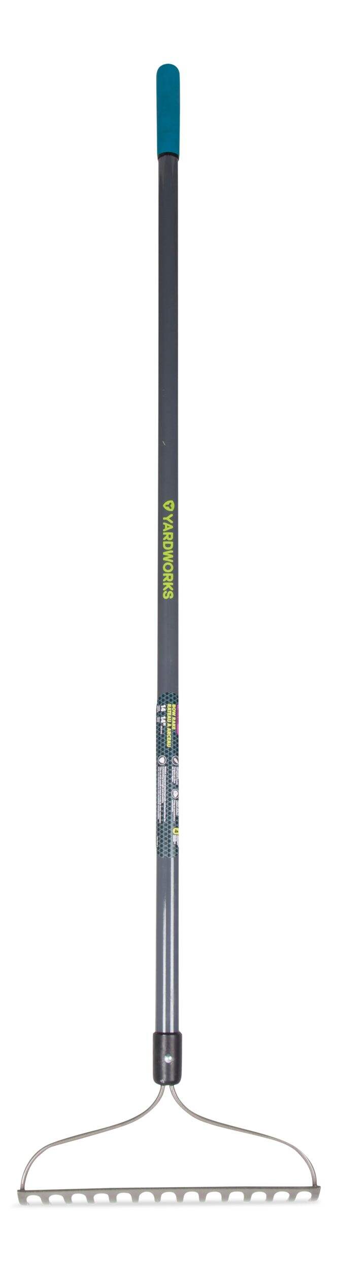 Yardworks Metal 14-Tine L-Shaped Bow Rake, 60-in, Fibreglass Shaft Front_Flat