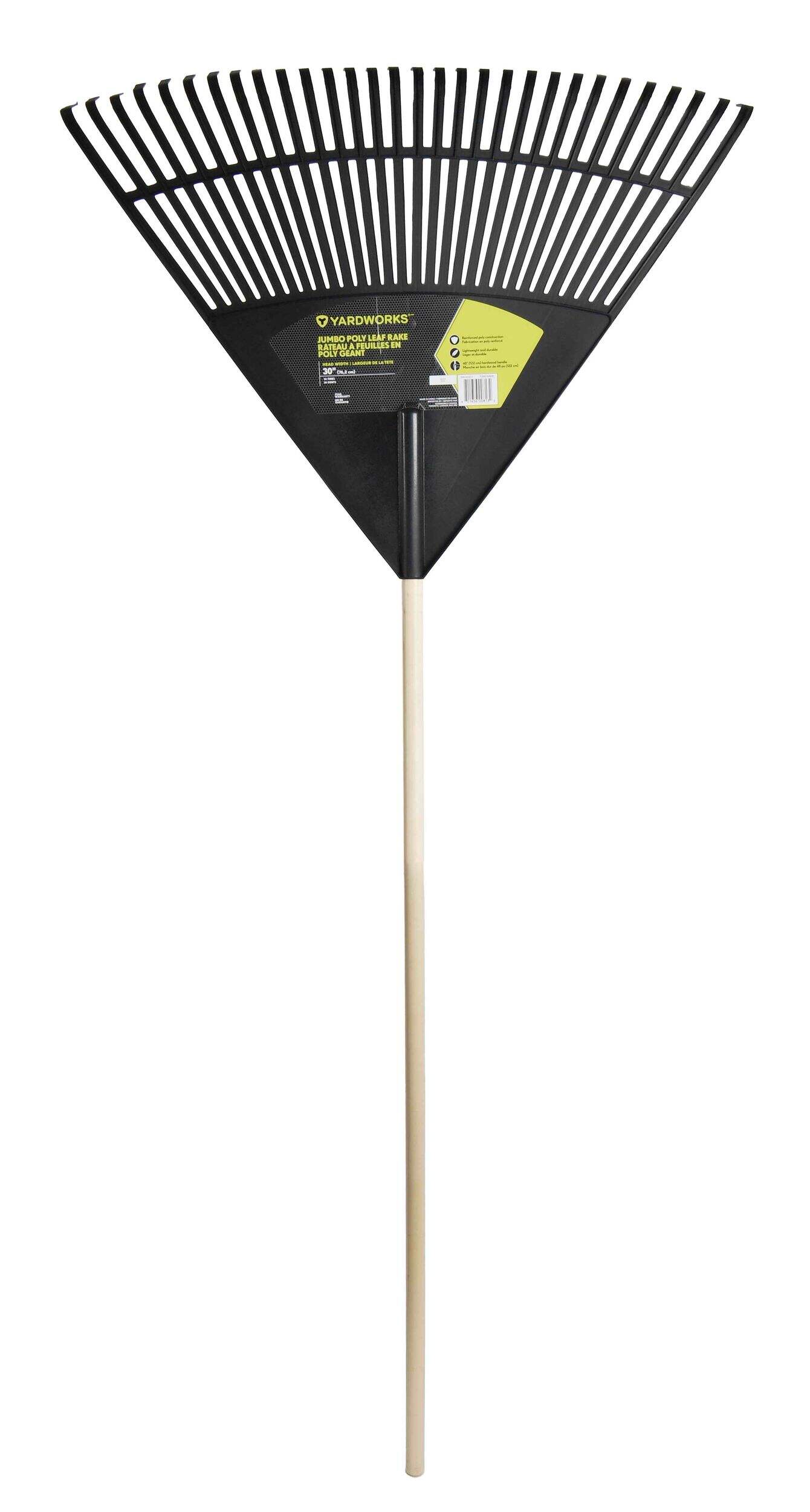 Yardworks 30-Tine Jumbo Leaf Rake with Hardwood Shaft, 30-in Front_Flat