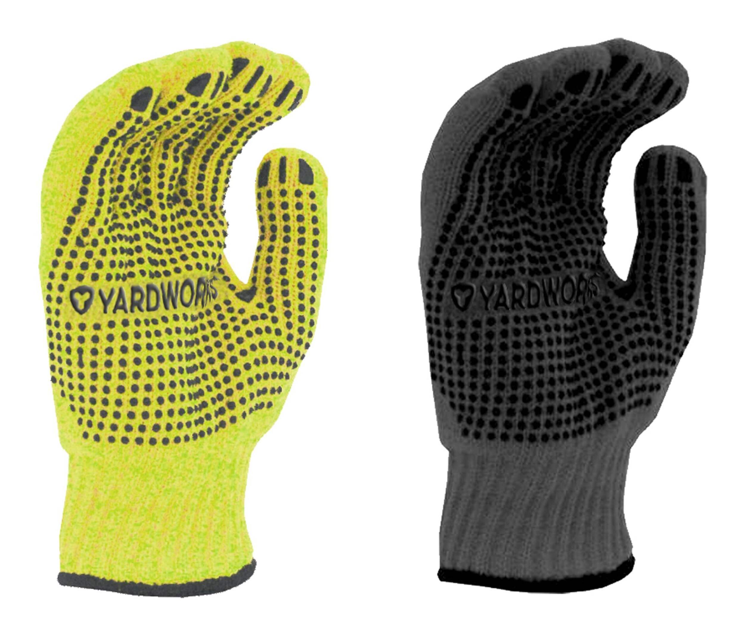 Yardworks Knit Dotted Palm Lined Unisex Work Gloves, Large, Yellow, Grey, 2-pk Front_Flat