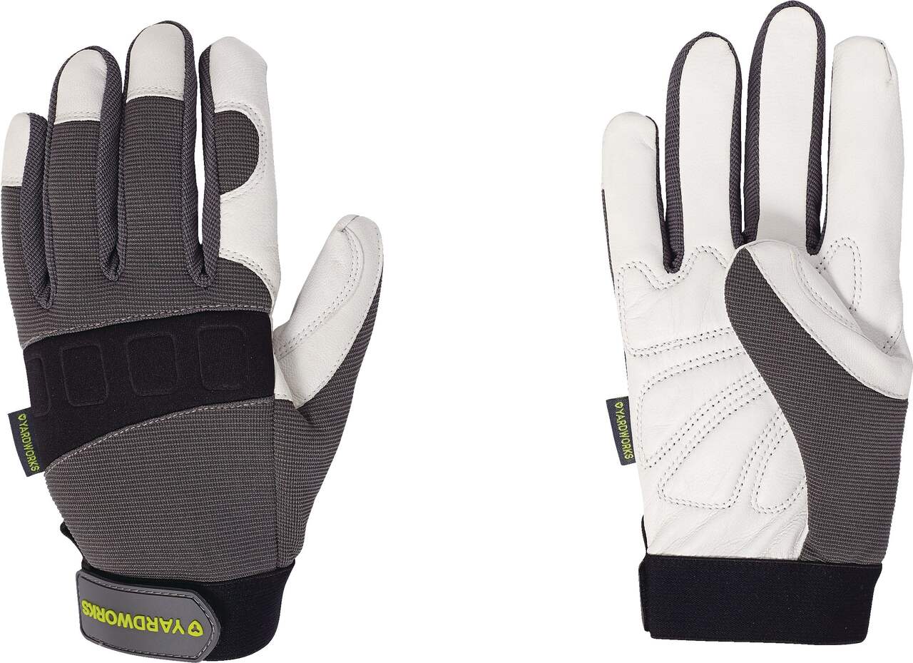 Yardworks ImPact Protection Goat Skin Leather Men's Gardening Gloves,  Assorted Sizes, Grey