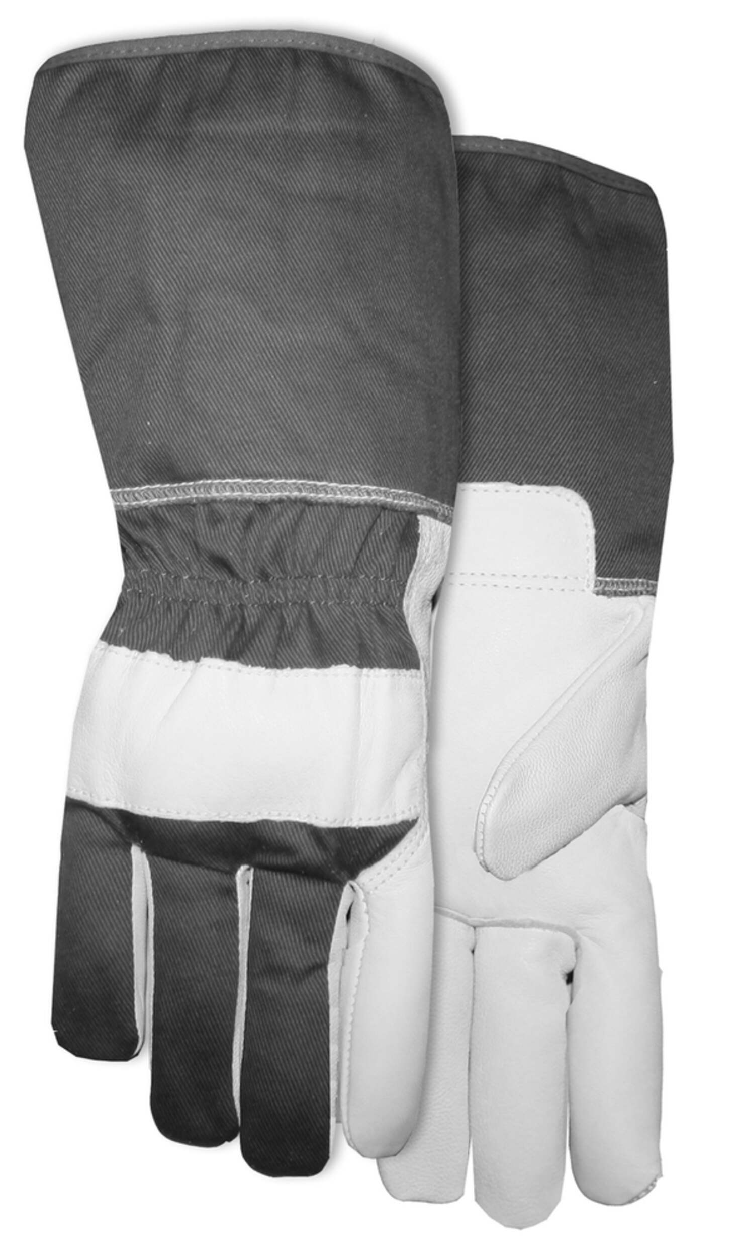 Midwest Leather Long Outdoor Men's Work Gloves, Large, Grey/White Front_Flat