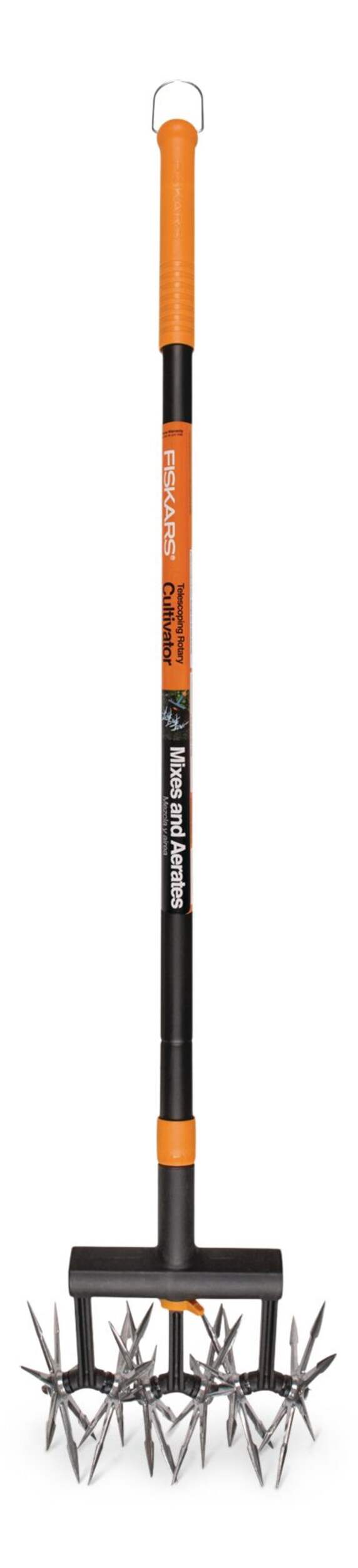 Fiskars Steel Extended Reach 6-Wheeel Rotary Cultivator with Telescoping Handle Front_Flat
