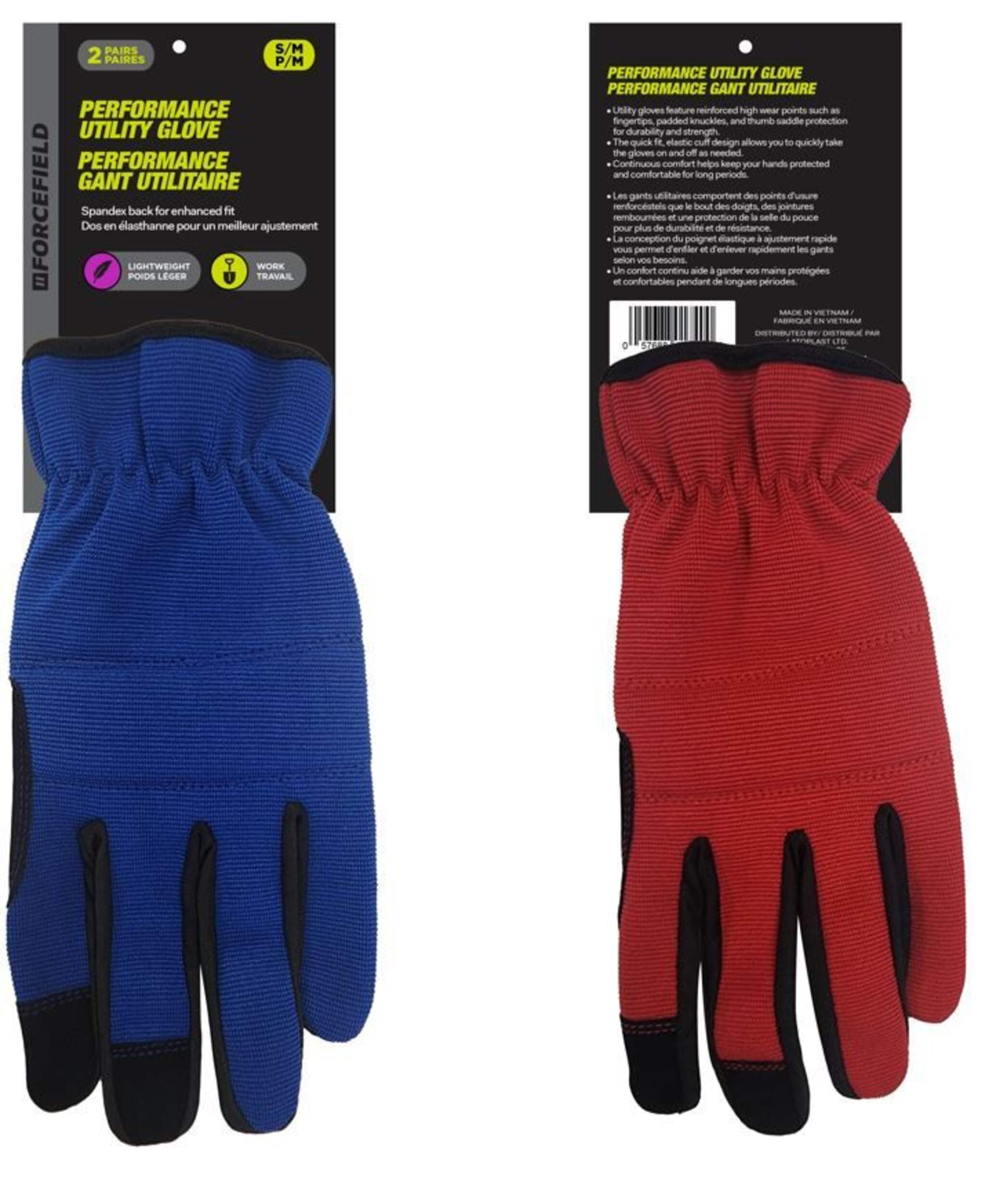 Forcefield Lightweight Performance Work Gloves, L/XL, Red/Blue, 2-pk Composite_or_Mixed