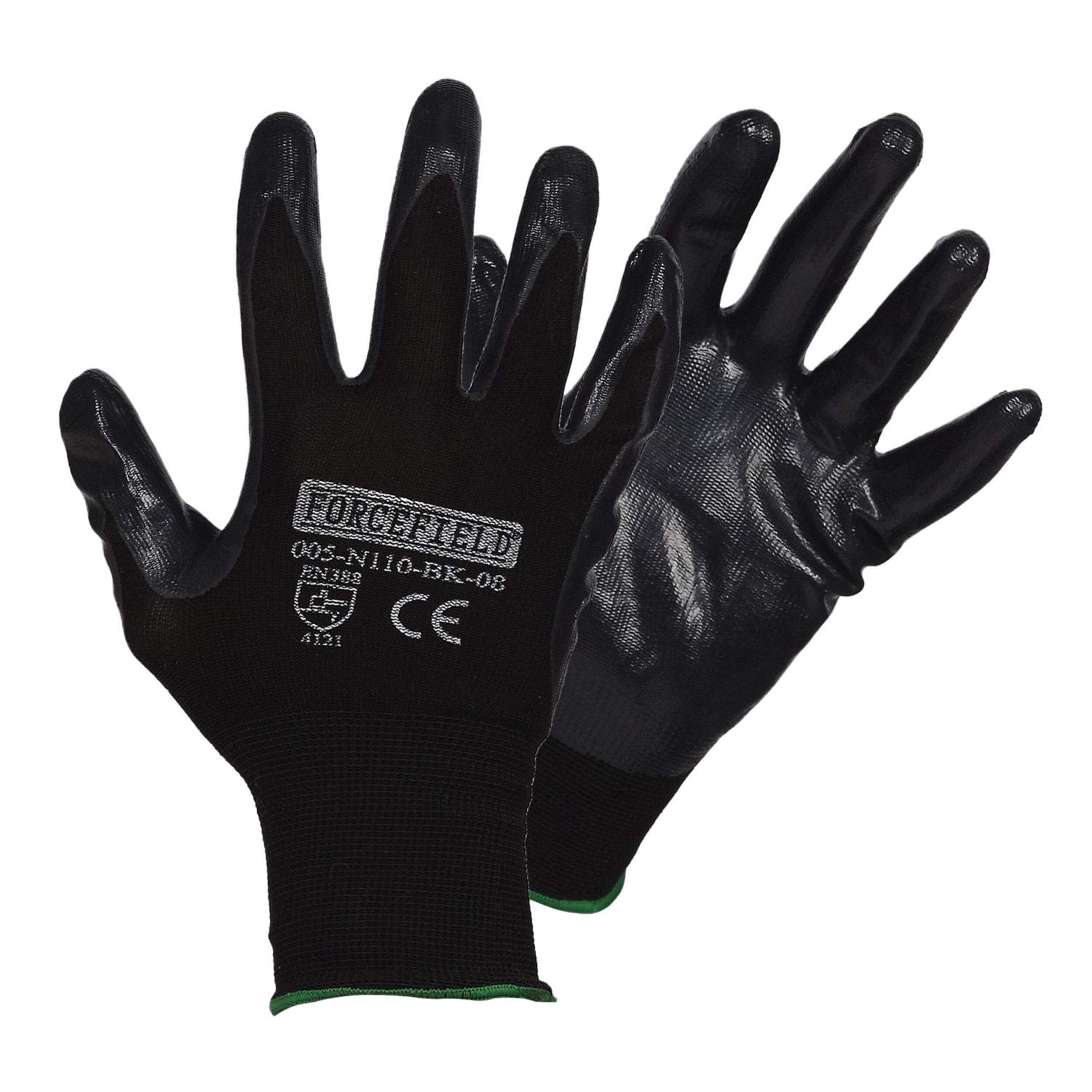 Forcefield Nylon Nitrile Palm Coated Work Gloves, L, Black, 6-pk Composite_or_Mixed