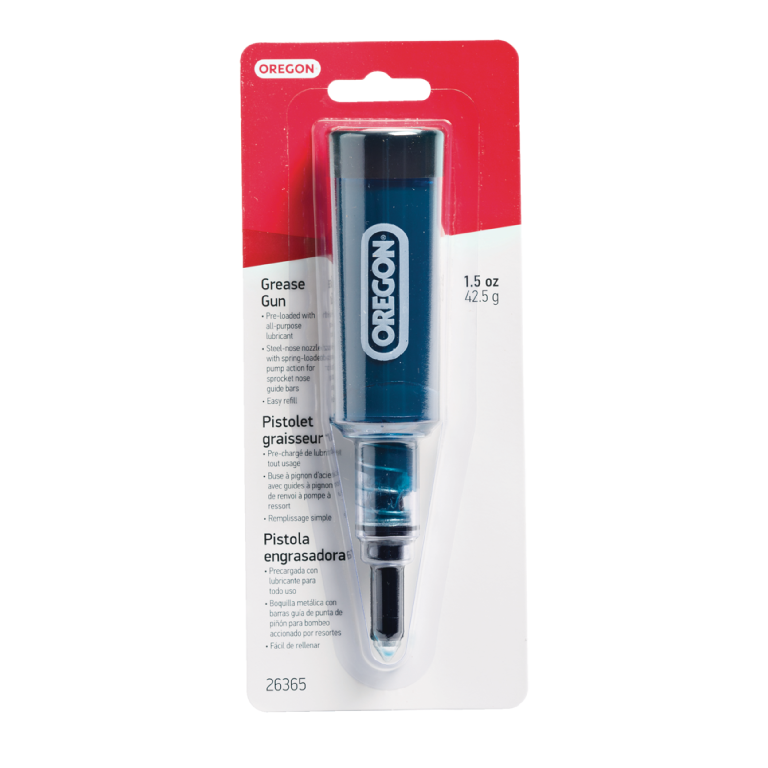 Oregon 26365 Pre-Loaded All Purpose Lubricant Grease Gun for Chainsaws, 1.5-oz Front_Flat