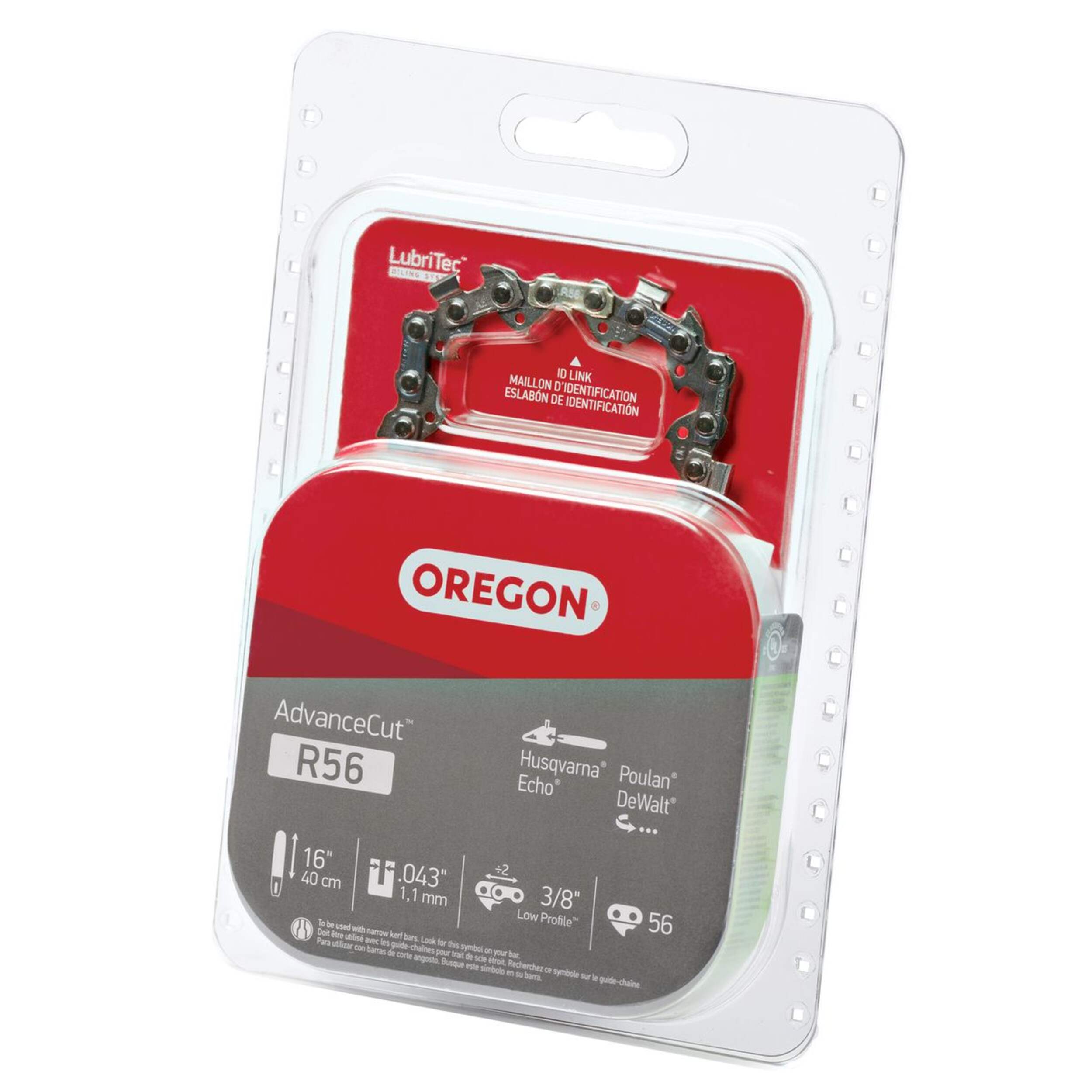 Oregon R56 AdvanceCut™ Replacement Chainsaw Chain, Fits Various Brands and Models, 16-in Front_Three_Fourths_Angled_Left