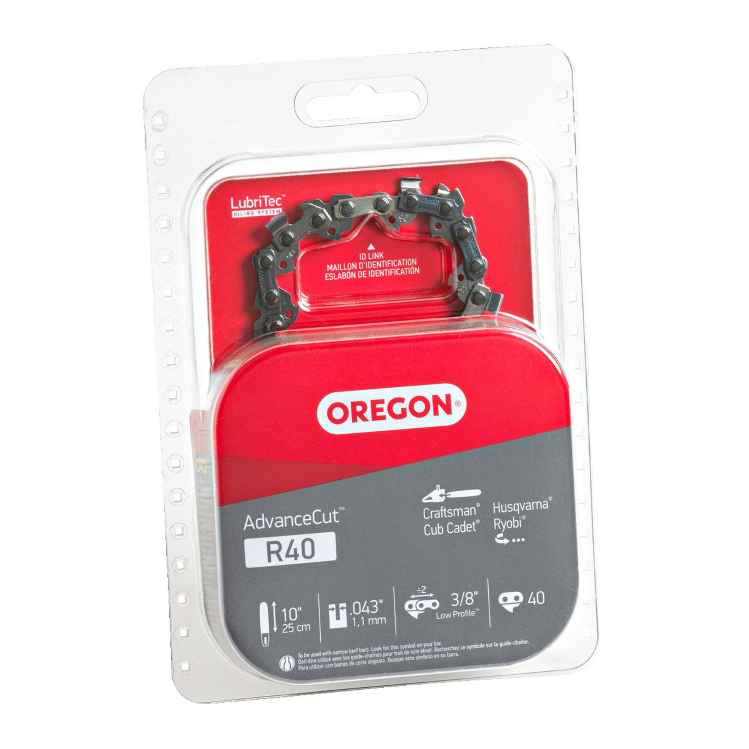 Oregon R40 AdvanceCut Chainsaw Chain, Fits Various Brands & Models, 10-in Front_Angled_Right