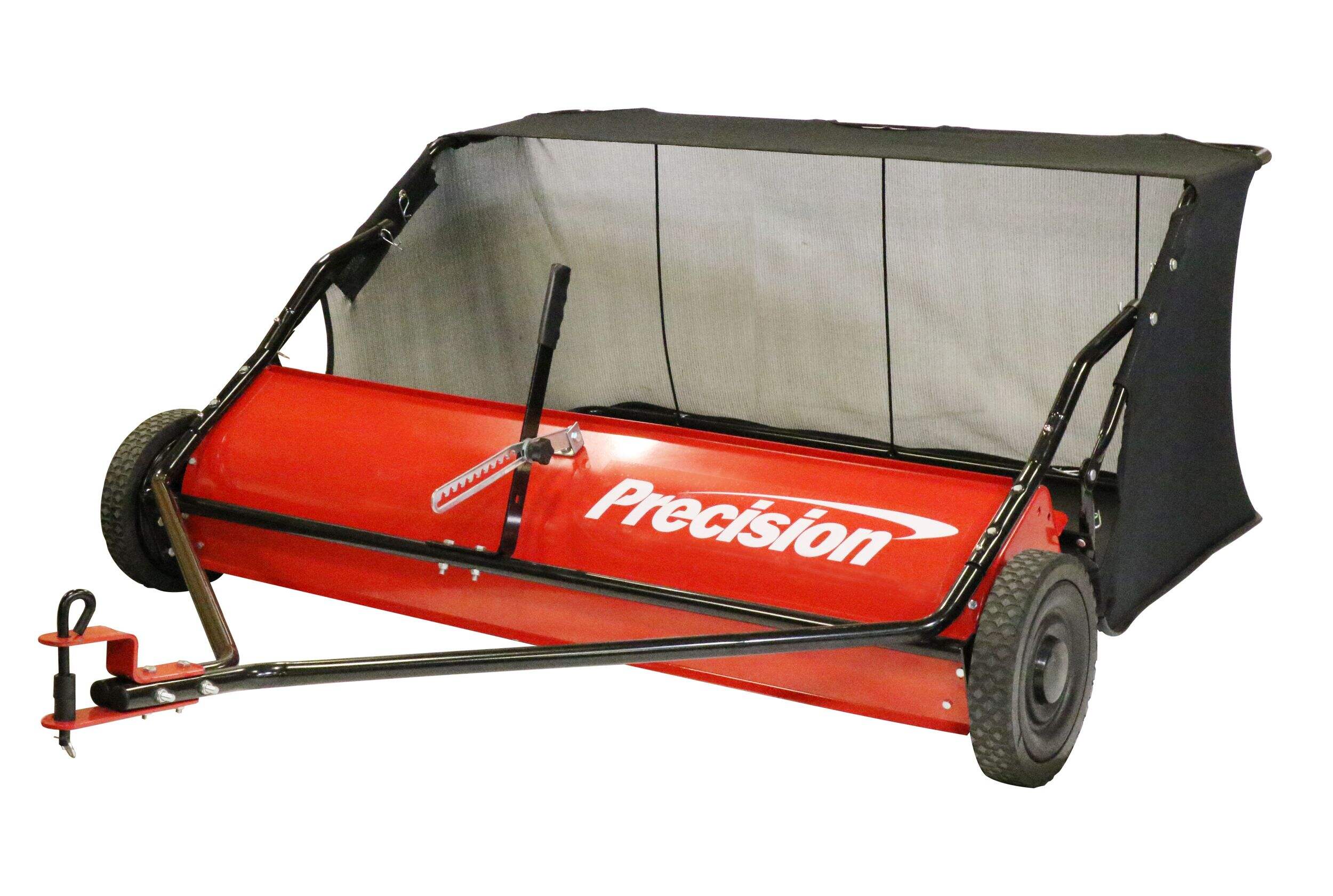 Precision Tow Behind Lawn Sweeper for Lawn Tractors with Wheels, 48-in, 18 cu ft Bag Front_Three_Fourths_Angled_Left