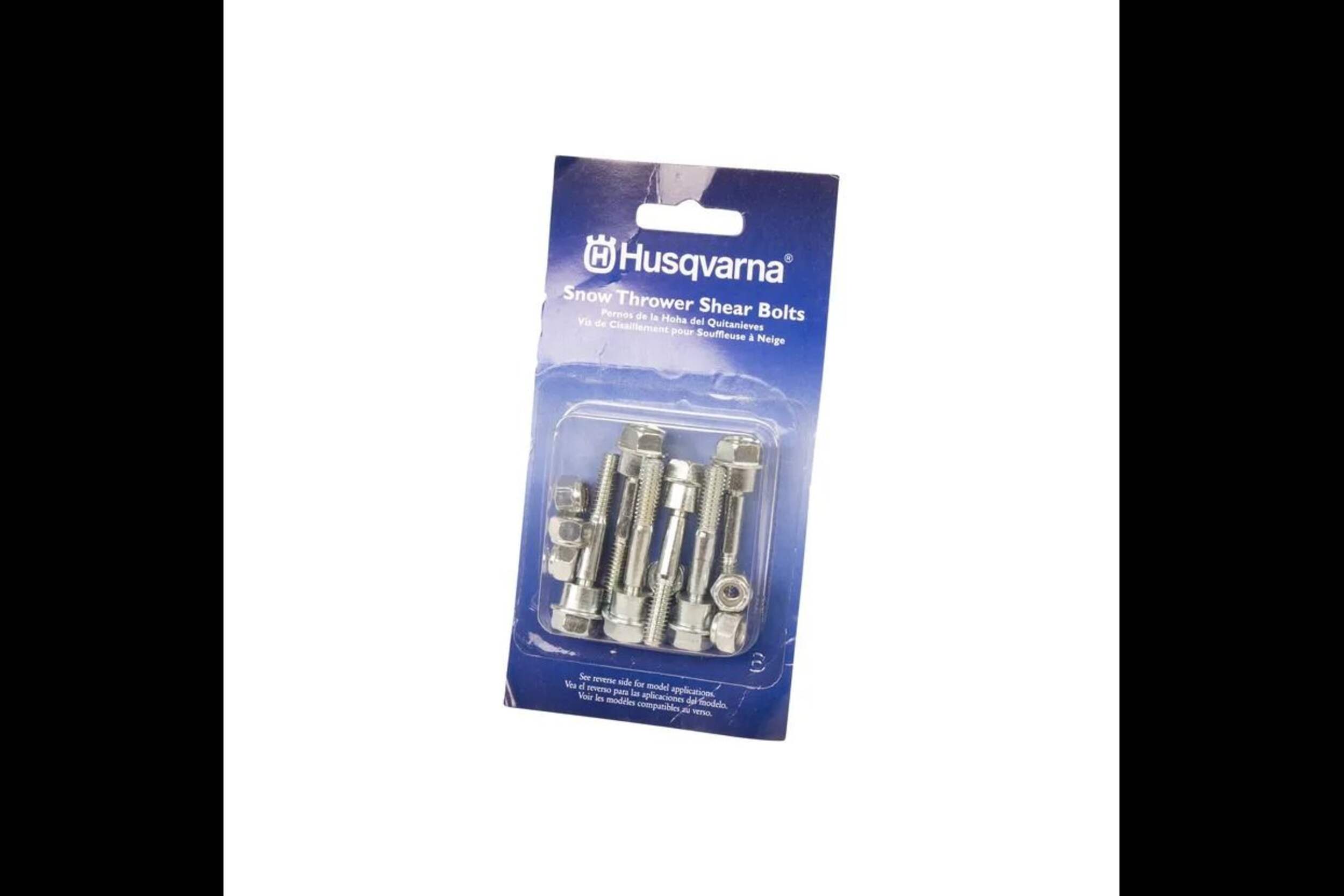 Boulon de cisaillement de rechange pour souffleuse à neige Husqvarna, paq. 5 Front_Angled_Left