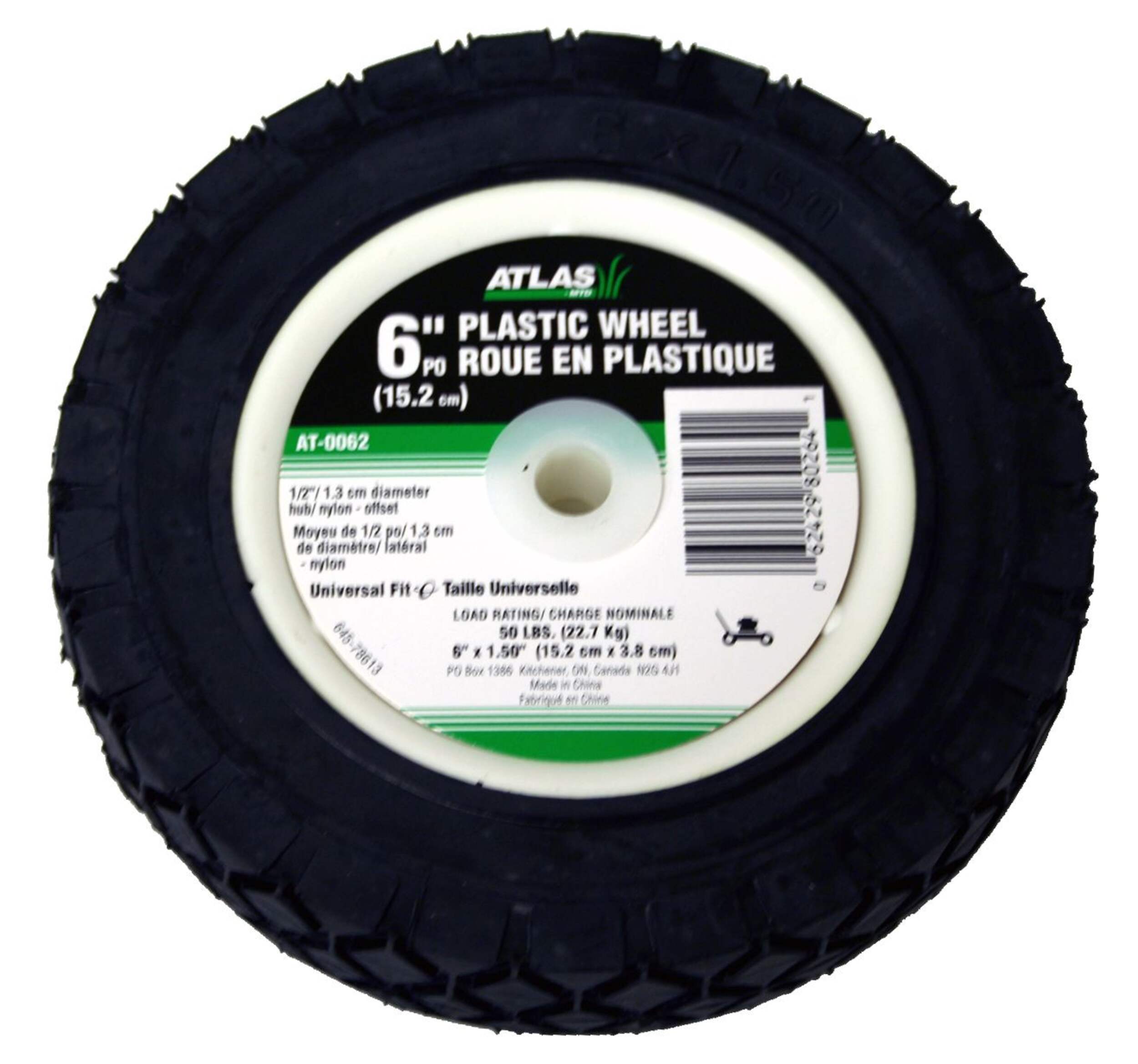 Roue de rechange pour tondeuse Atlas, bande de roulement large, 6 x 1,5 po Overhead_Plunge