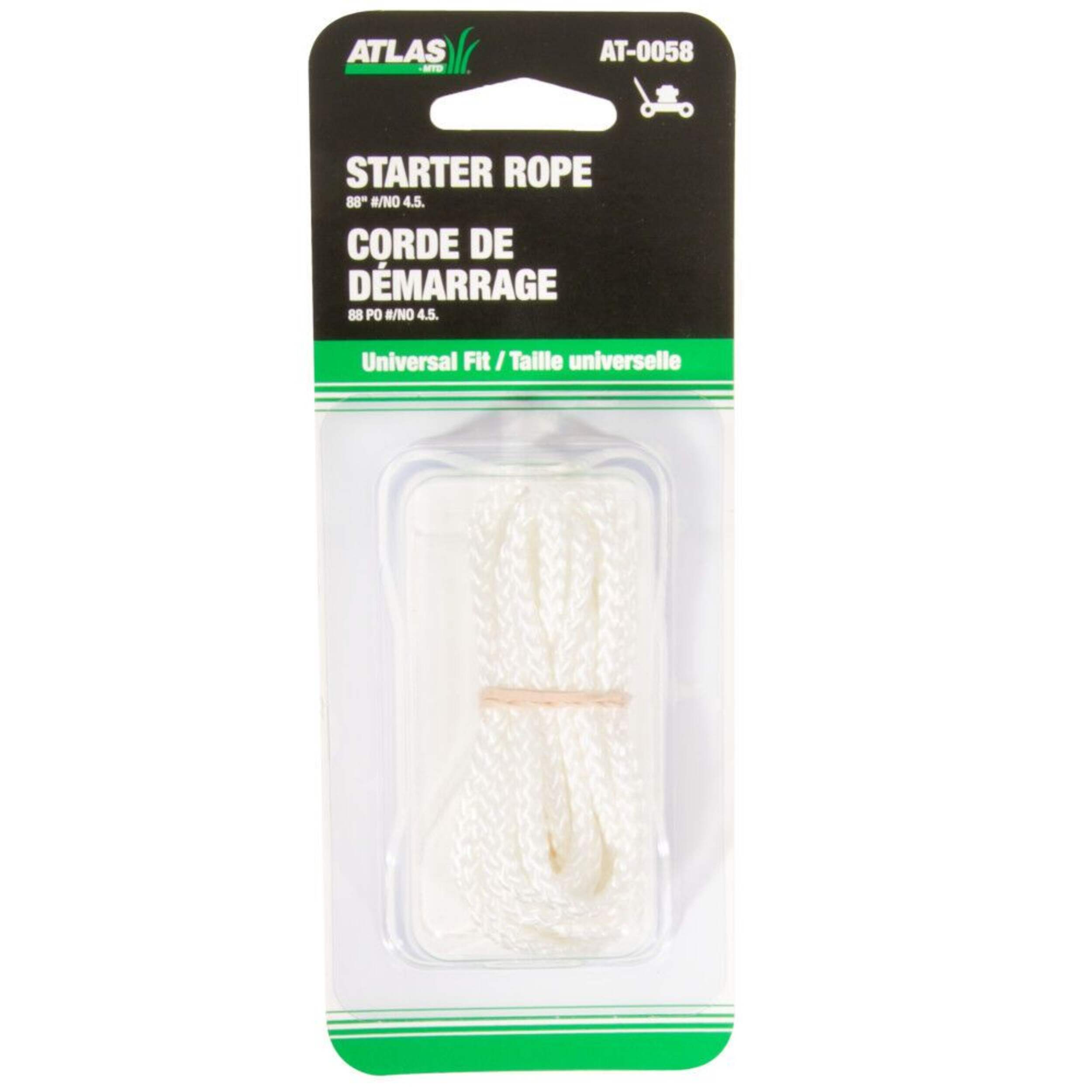 Cordon de démarrage de rechange Atlas pour tondeuse, nylon, 88 po x 1/8 po Front_Flat
