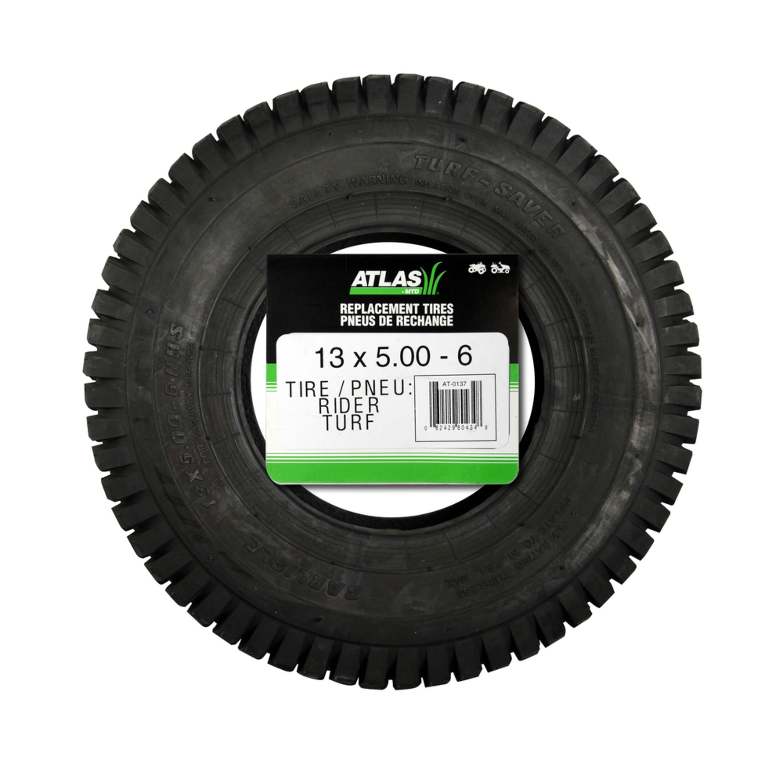 Pneu de rechange pour tracteur de pelouse et jardin Atlas, 13 x 5-6 po Front_Flat