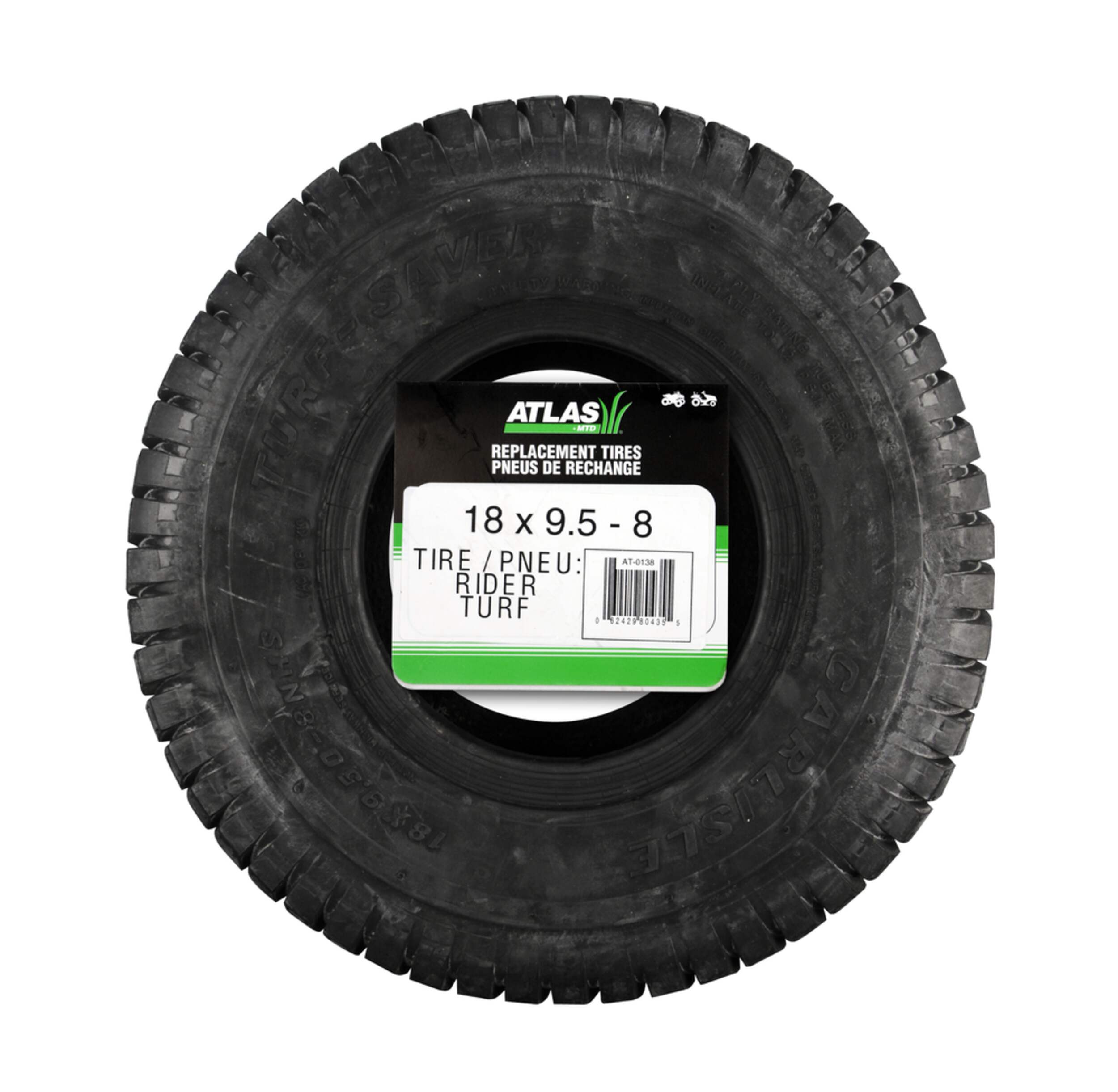 Pneu de rechange Atlas pour tondeuse à siège, 18 x 9,5 po, 8 po Front_Flat