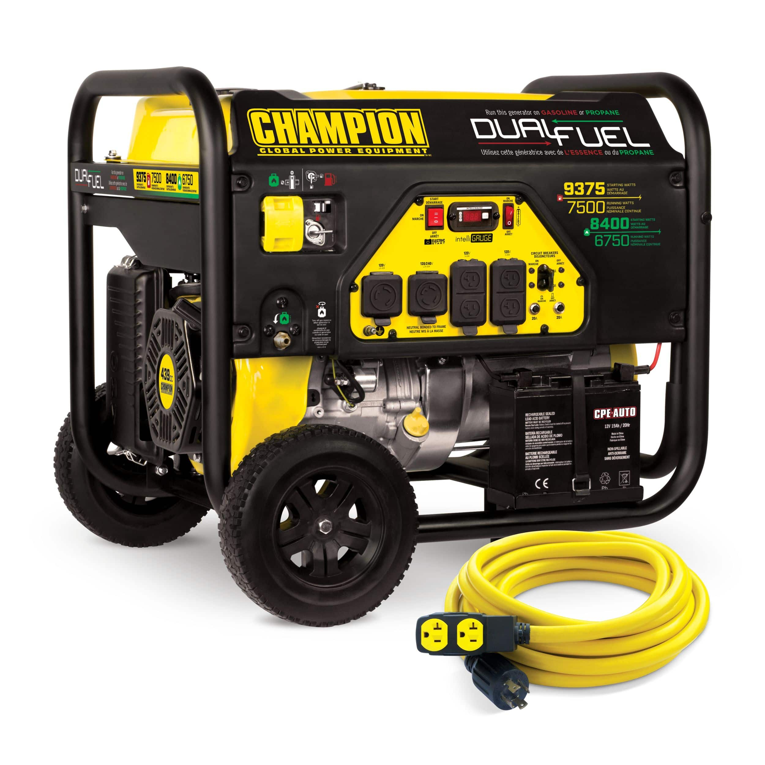 Champion 7500/9375 Watt Dual Fuel Portable Generator With Electric ...