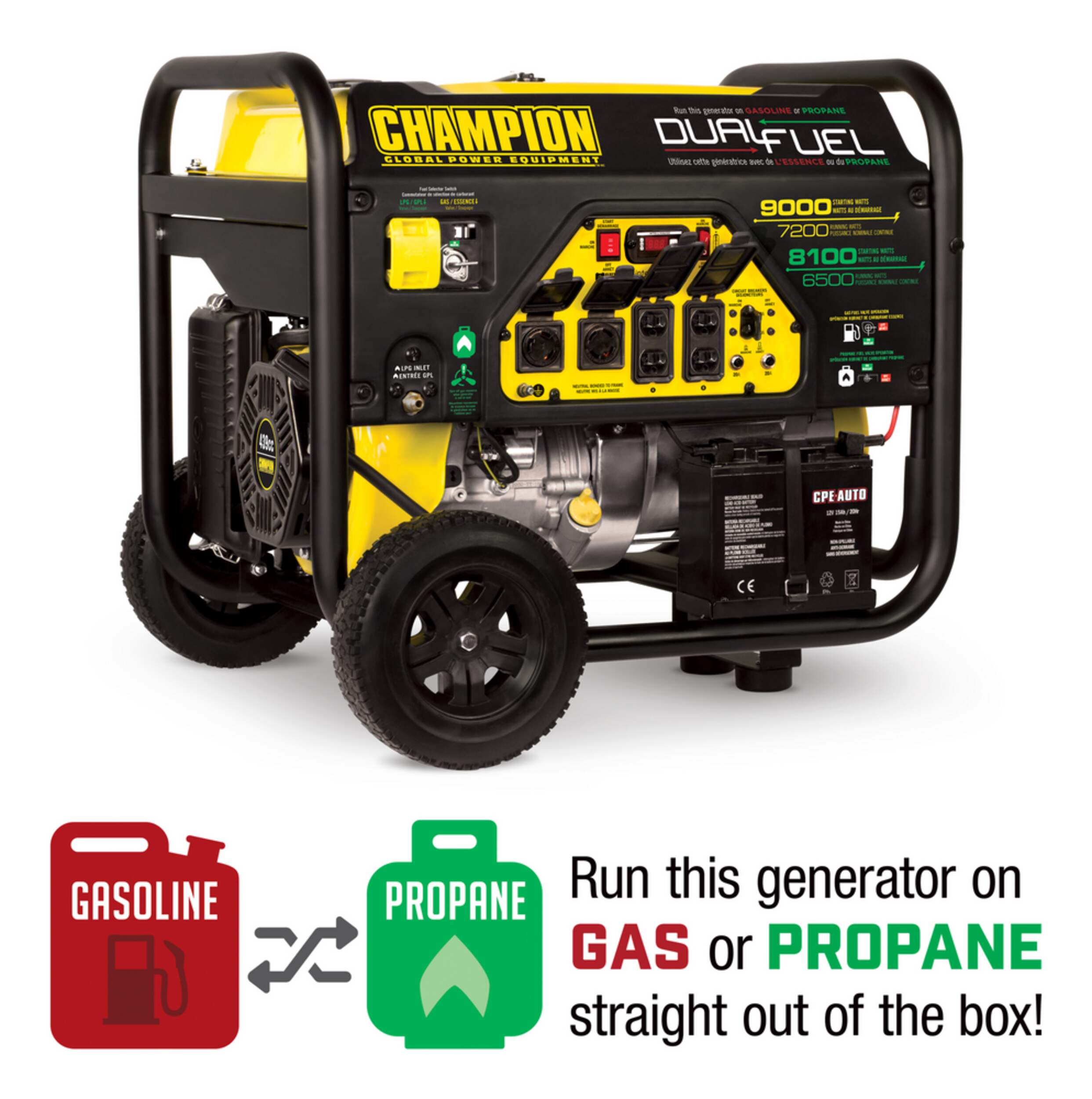Champion 7500/9375 Watt Dual Fuel Portable Generator with Electric