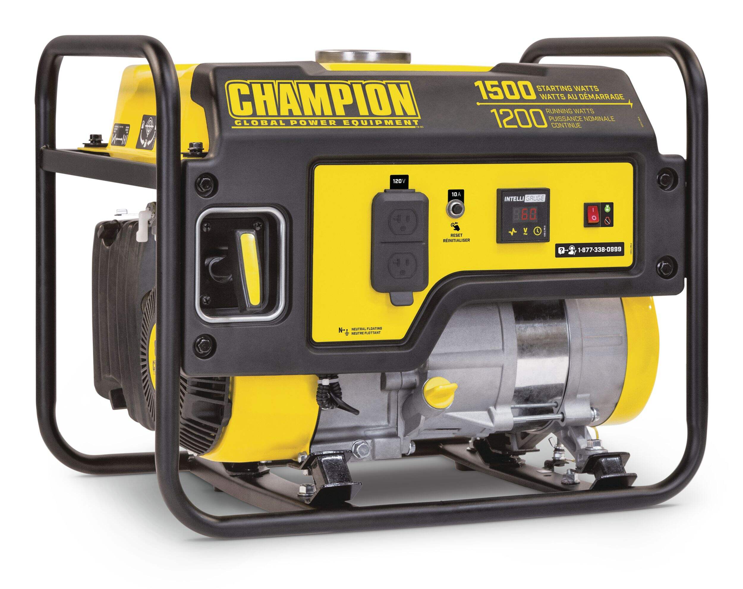 Champion 1200/1500 Watt Portable Gas Generator Front_Angled_Right