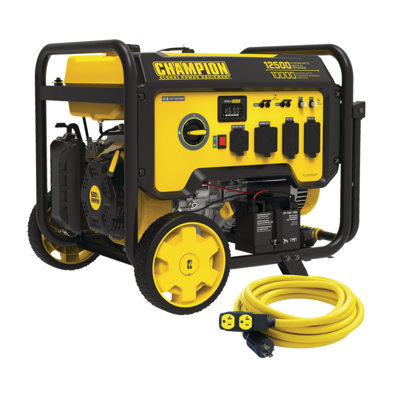 Champion Portable Gas Powered Generator with Electric Start, 25-ft Extension  Cord, 10000/12500 Watt