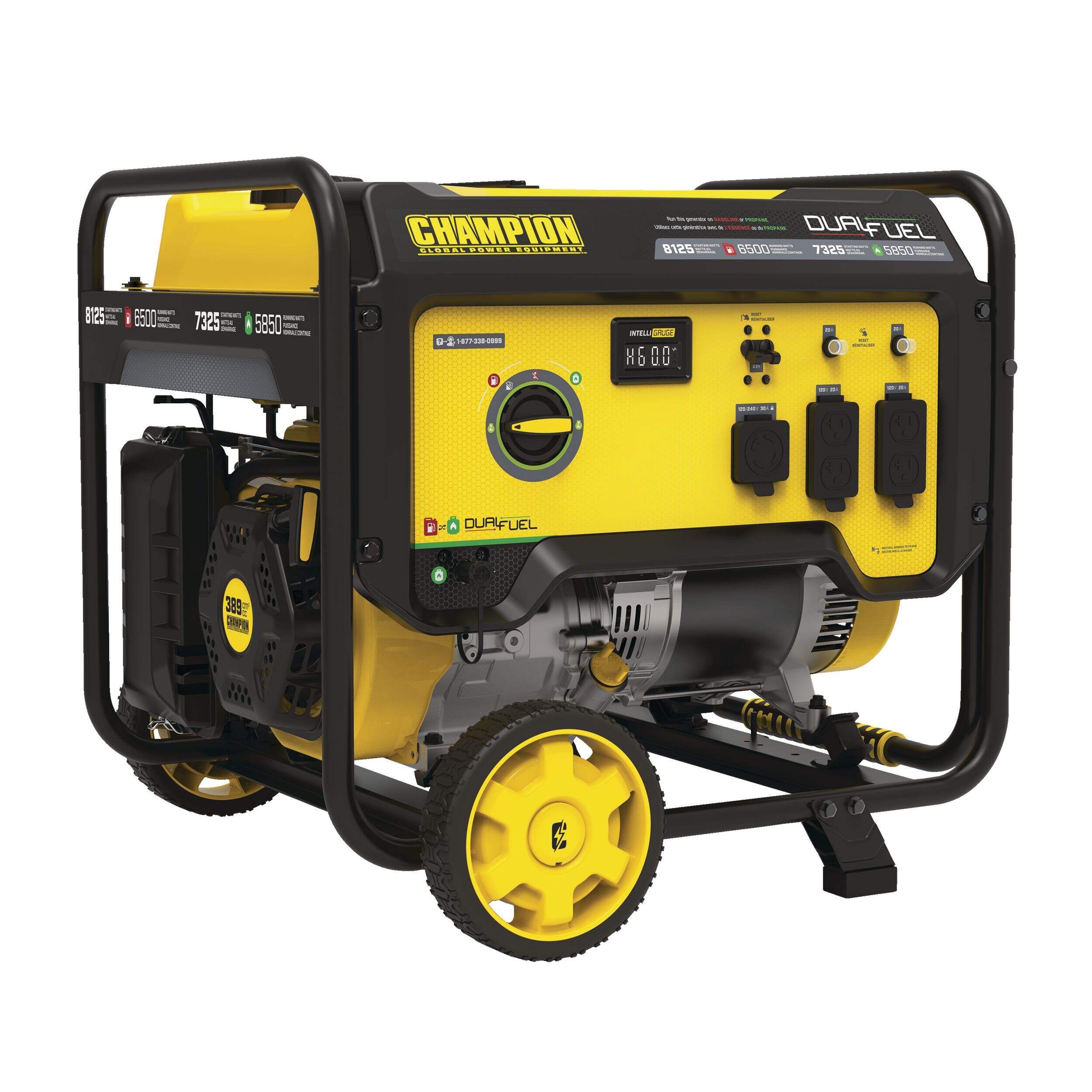 Champion 6500/8125 Watt Dual Fuel Portable Generator, RV Ready Front_Three_Fourths_Angled_Left