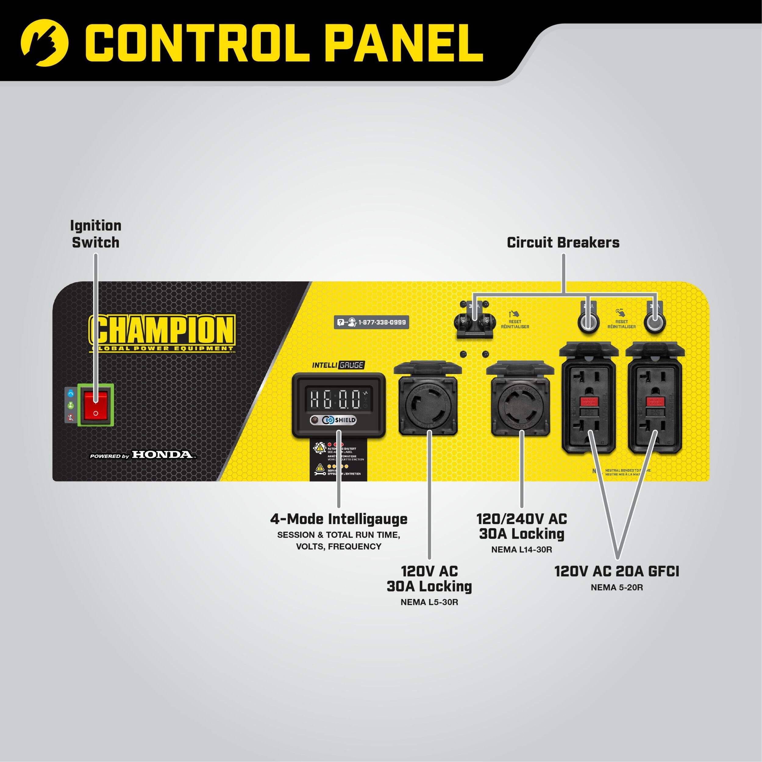 Champion 7500W/9375W Portable Generator with Honda Engine & CO Shield™ CloseUp
