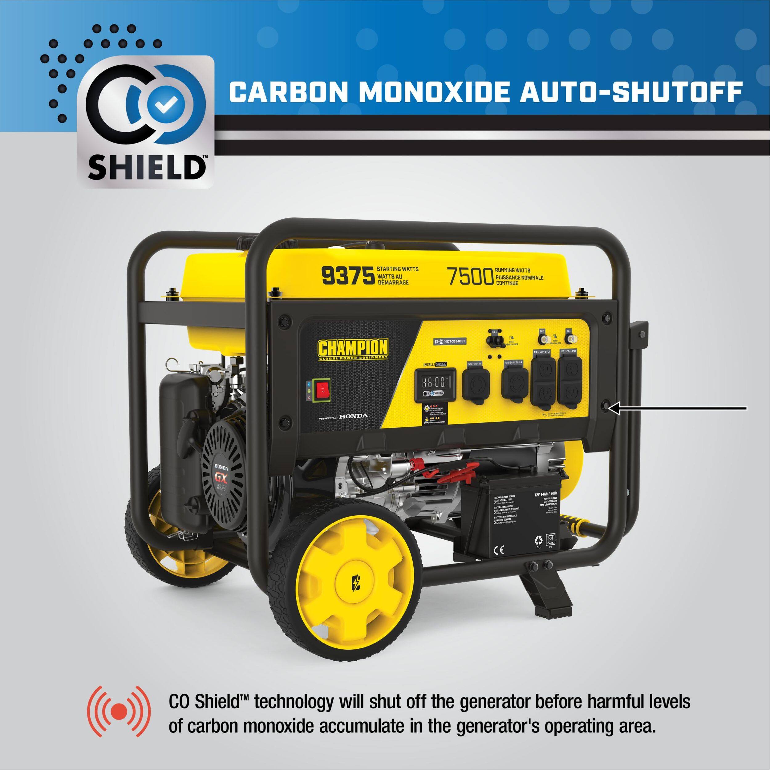 Champion 7500W/9375W Portable Generator With Honda Engine & CO Shield ...