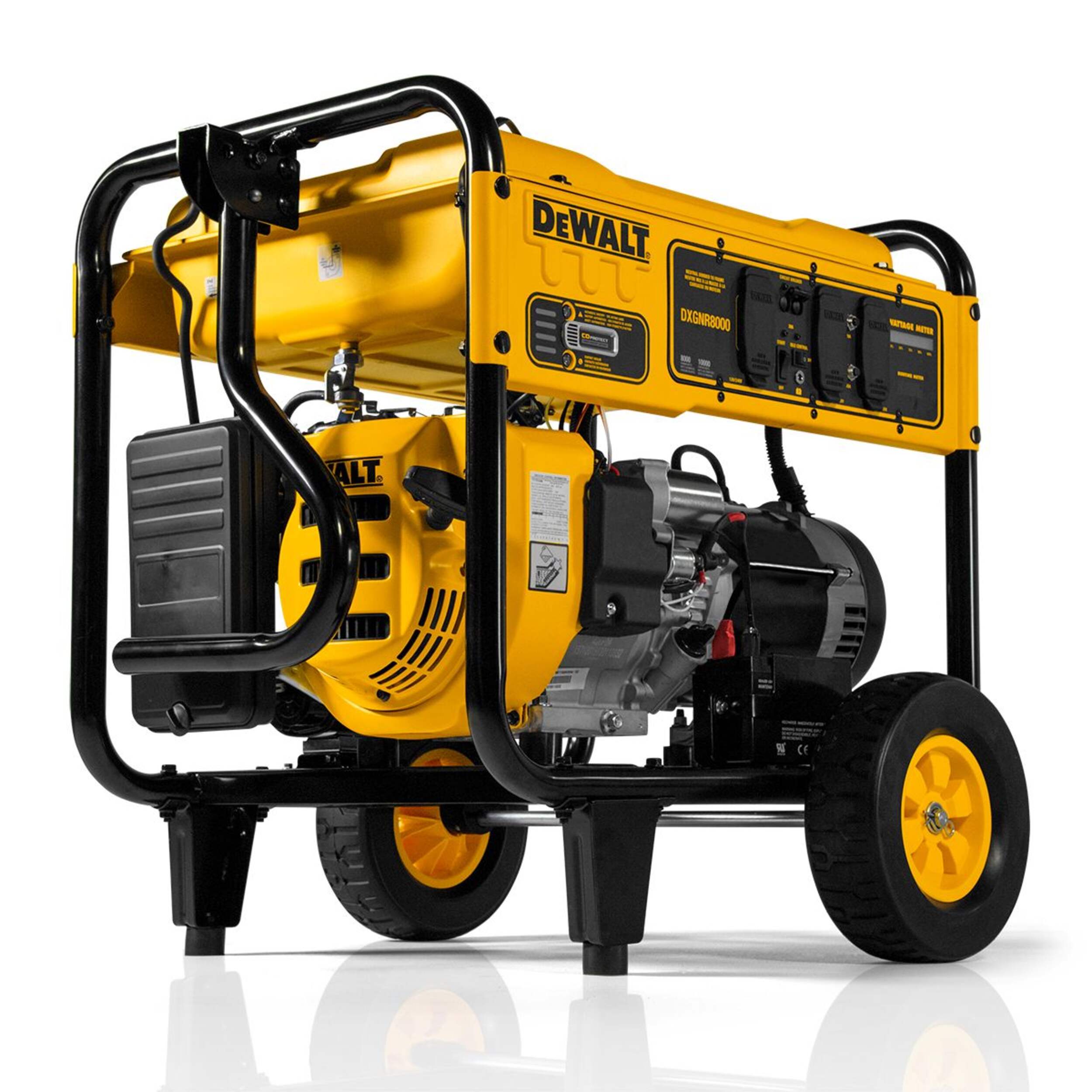 DEWALT 8000W Electric Start Gas-Powered Portable Generator Front_Three_Fourths_Angled_Left