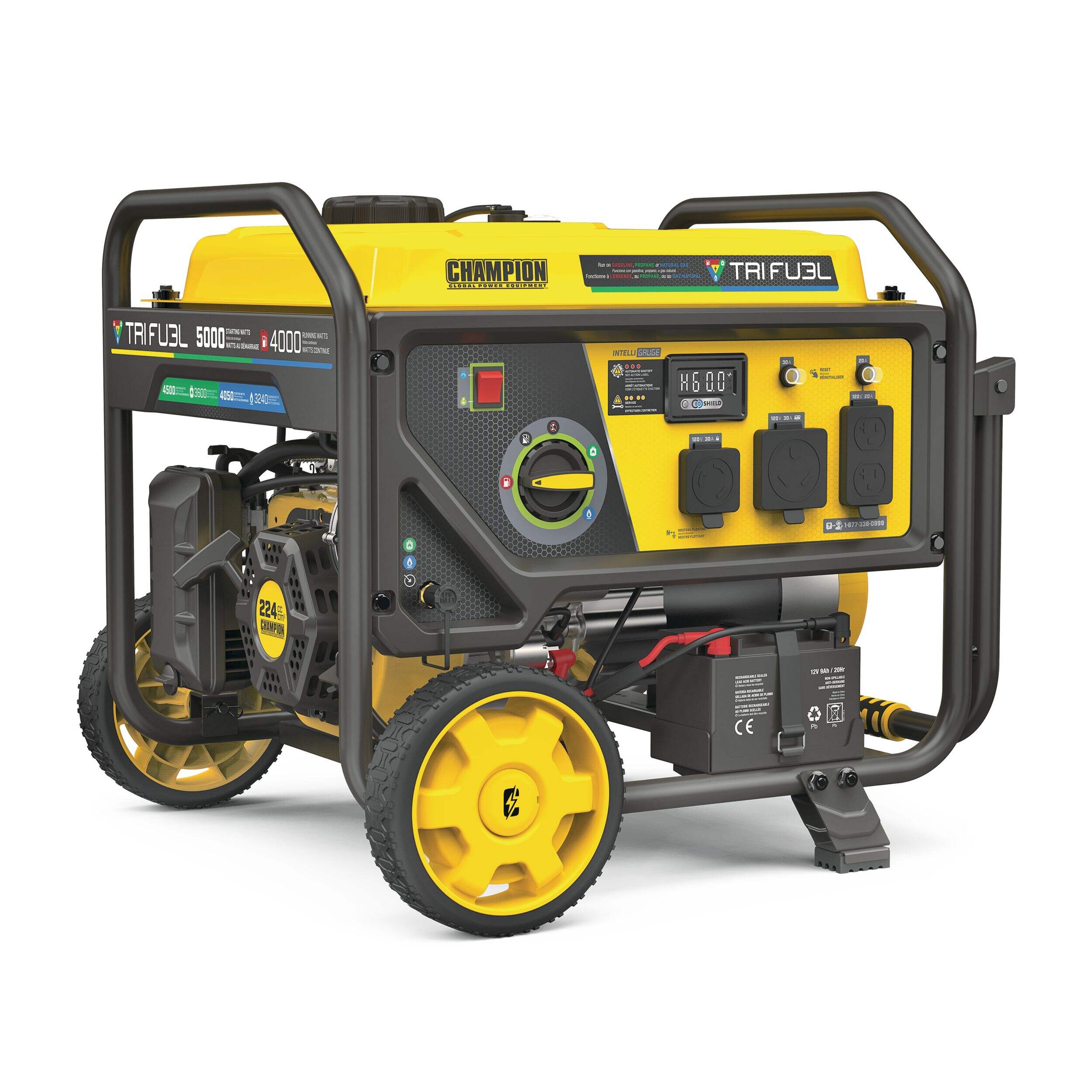 Champion 4000W/5000W Tri Fuel Portable Generator with CO Shield & Electric Start Front_Three_Fourths_Angled_Right