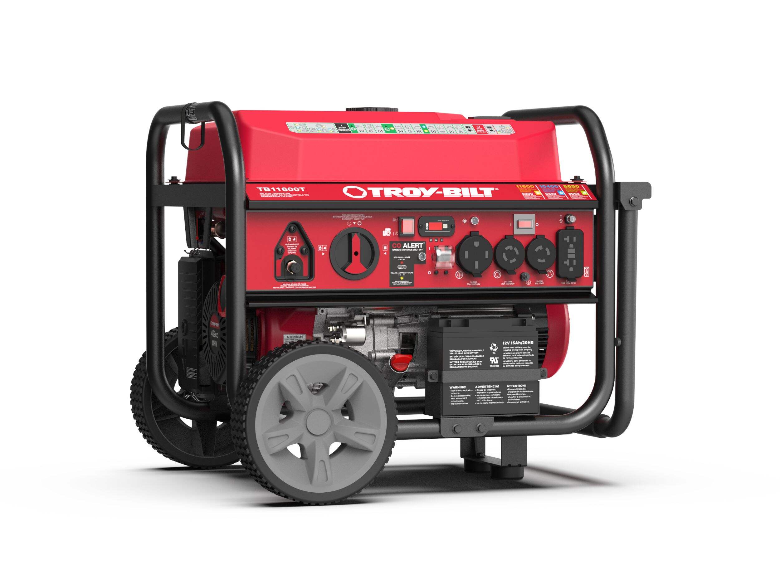 Troy-Bilt 9300W/11600W Tri Fuel Generator with CO Alert Front_Angled_Right