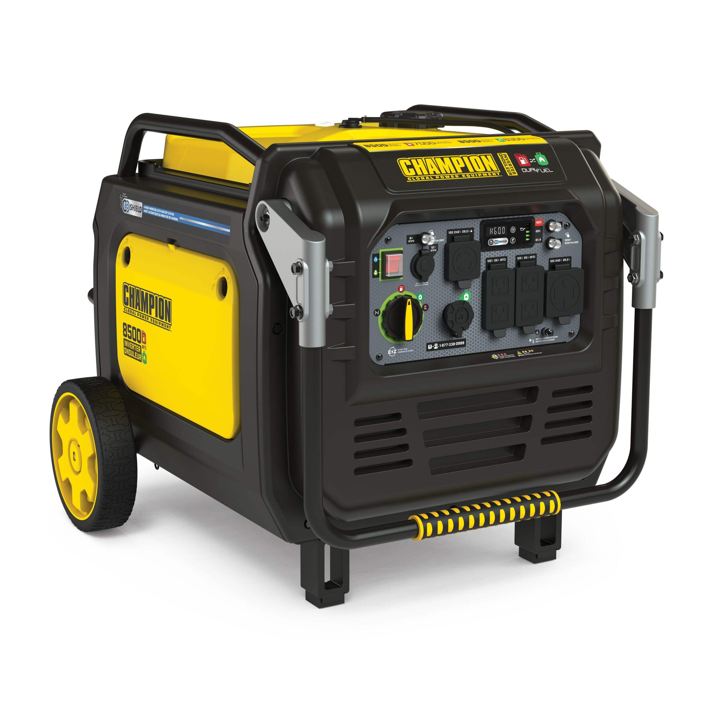 Champion Open Frame Dual Fuel Inverter Generator, 7000W/8500W Front_Three_Fourths_Angled_Right
