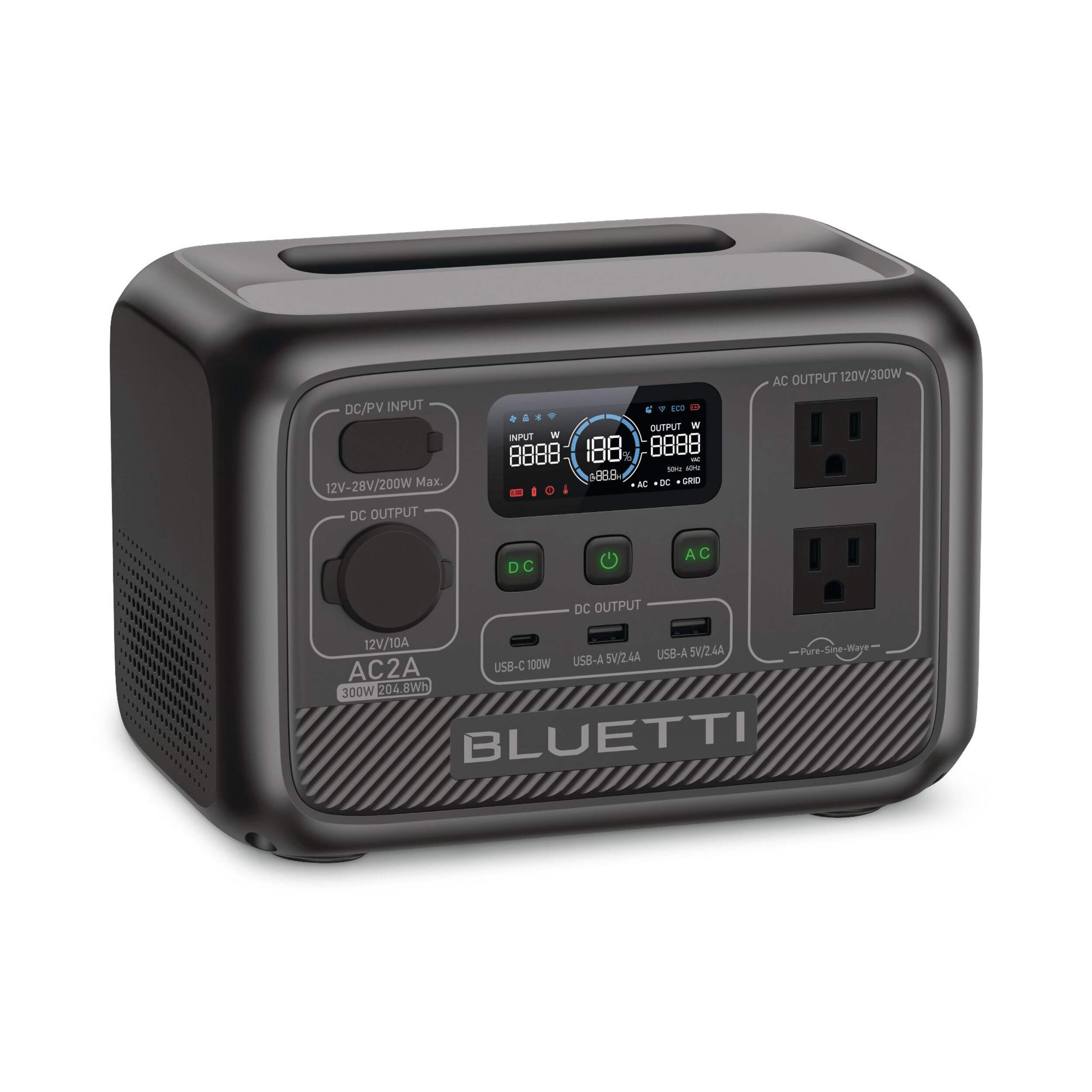 Bluetti AC2A 300W 204.8-Wh Portable Power Station Front_Three_Fourths_Angled_Right