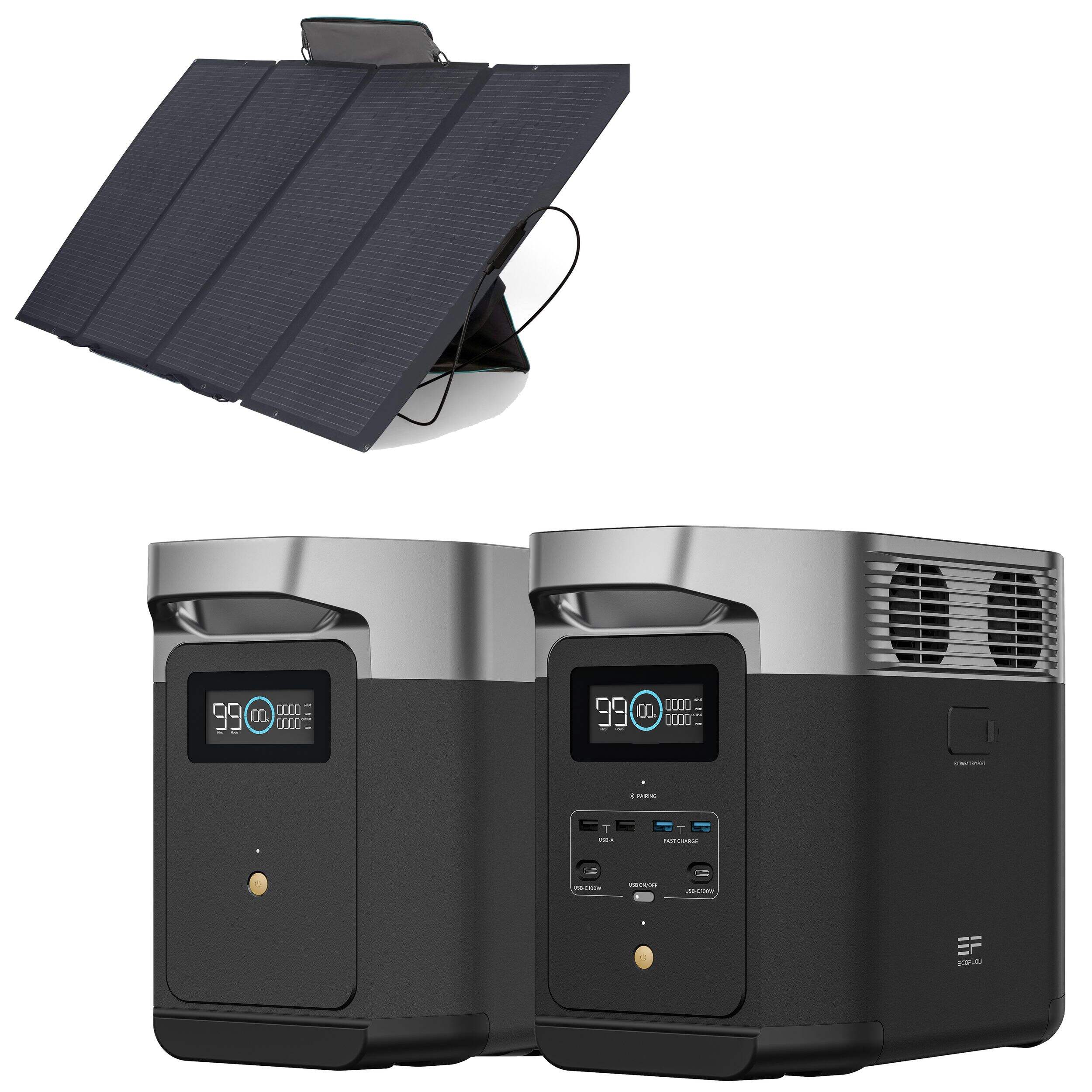 Générateur EcoFlow Delta 2, avec panneau solaire de 400 W et batterie supplémentaire, puissance de sortie de 1 800 W et protection contre les surtensions de 2 700 W Composite_or_Mixed