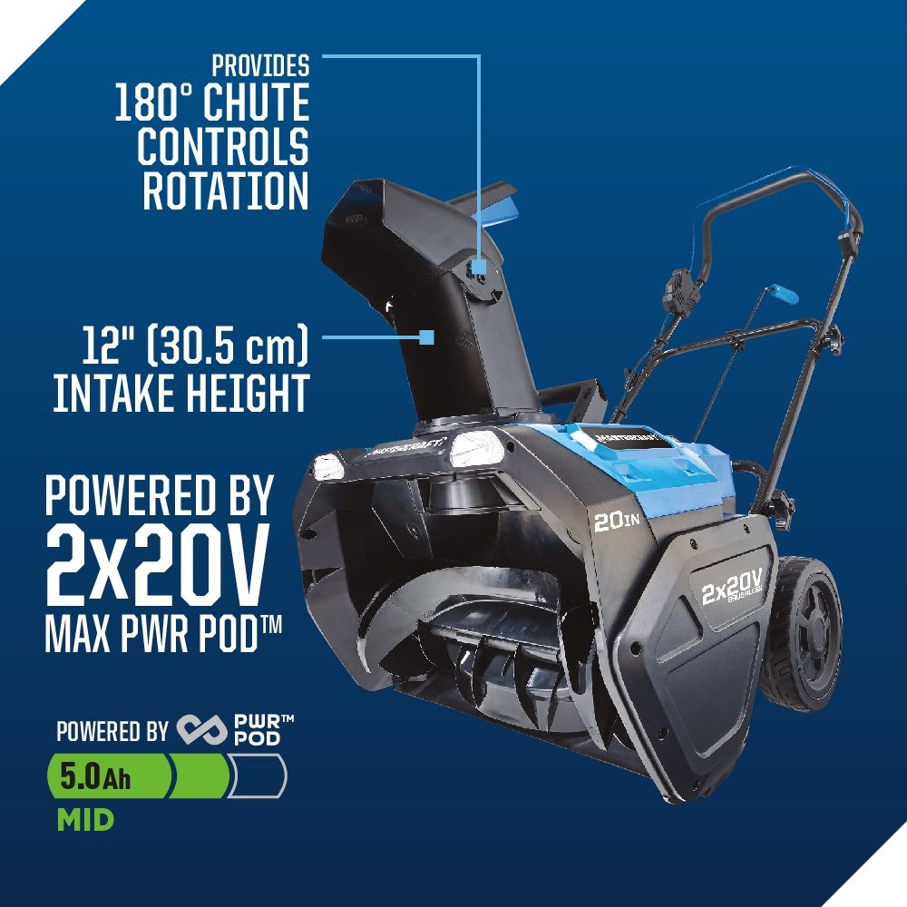 Mastercraft 2x20V Single Stage Cordless Snowblower with PWR POD 5.0Ah