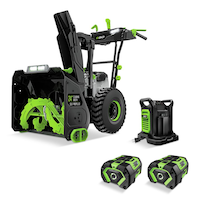 EGO POWER+ 56V Brushless Cordless 24-in Self-Propelled 2-Stage Snowblower with PEAK POWER™ with 2x7.5Ah Batteries & 280W Dual-Port Charger Front_Three_Fourths_Angled_Left