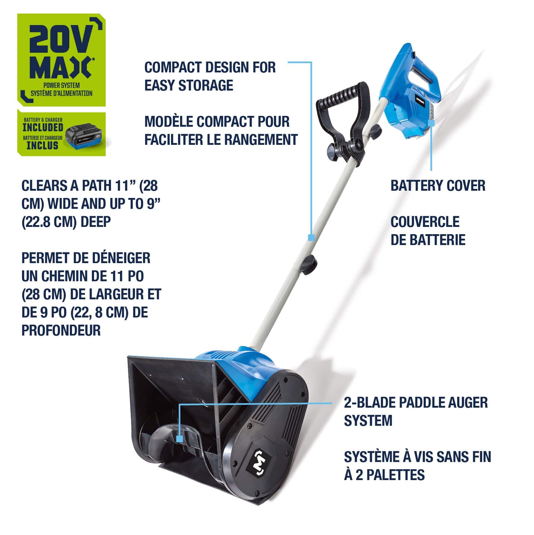 Mastercraft 20V Single Stage Cordless Snow Shovel 11-in, with PWR POD 5.0Ah  Battery Canadian Tire