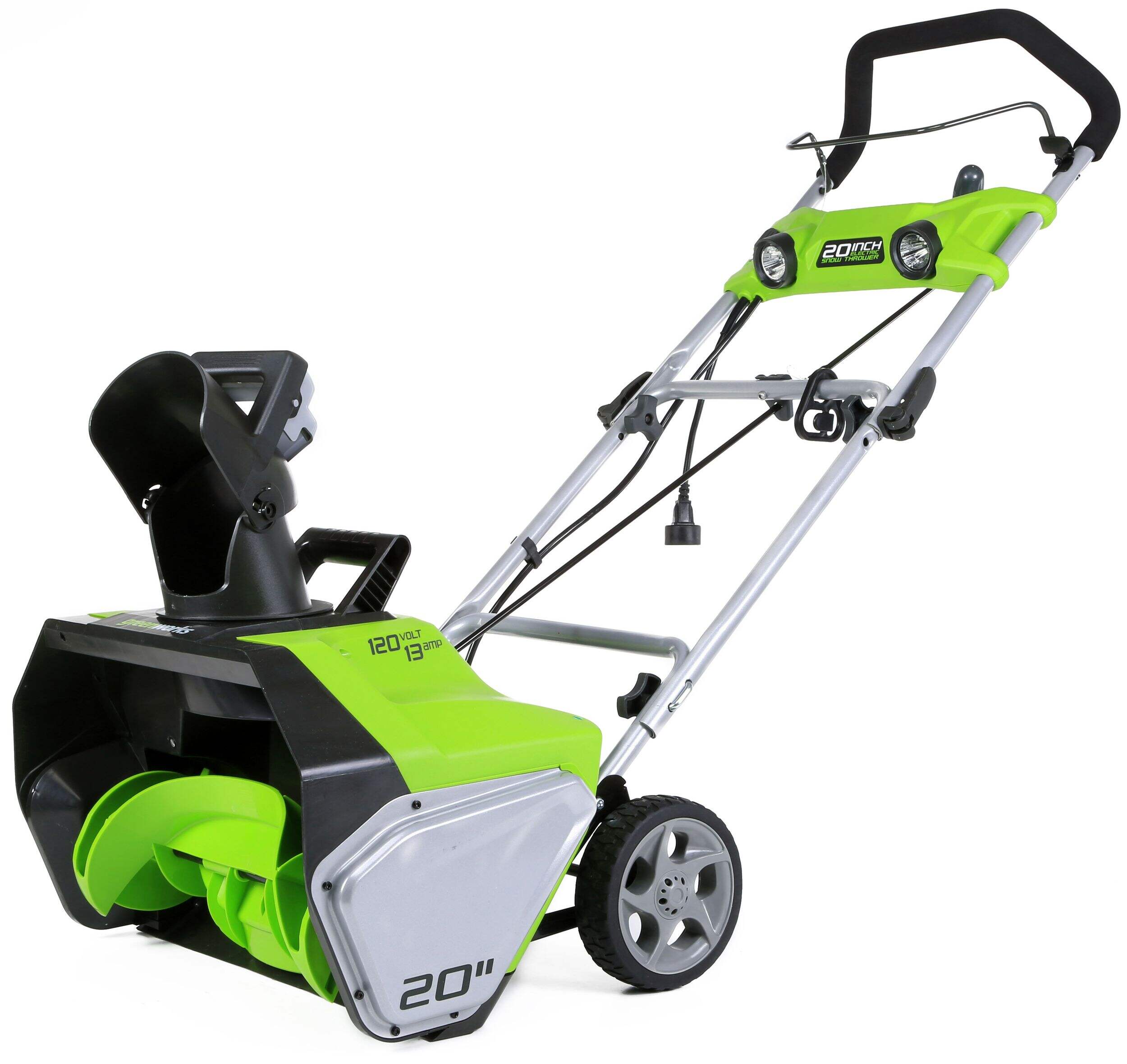 Greenworks13A Electric Snowthrower, 20-in Front_Three_Fourths_Angled_Left