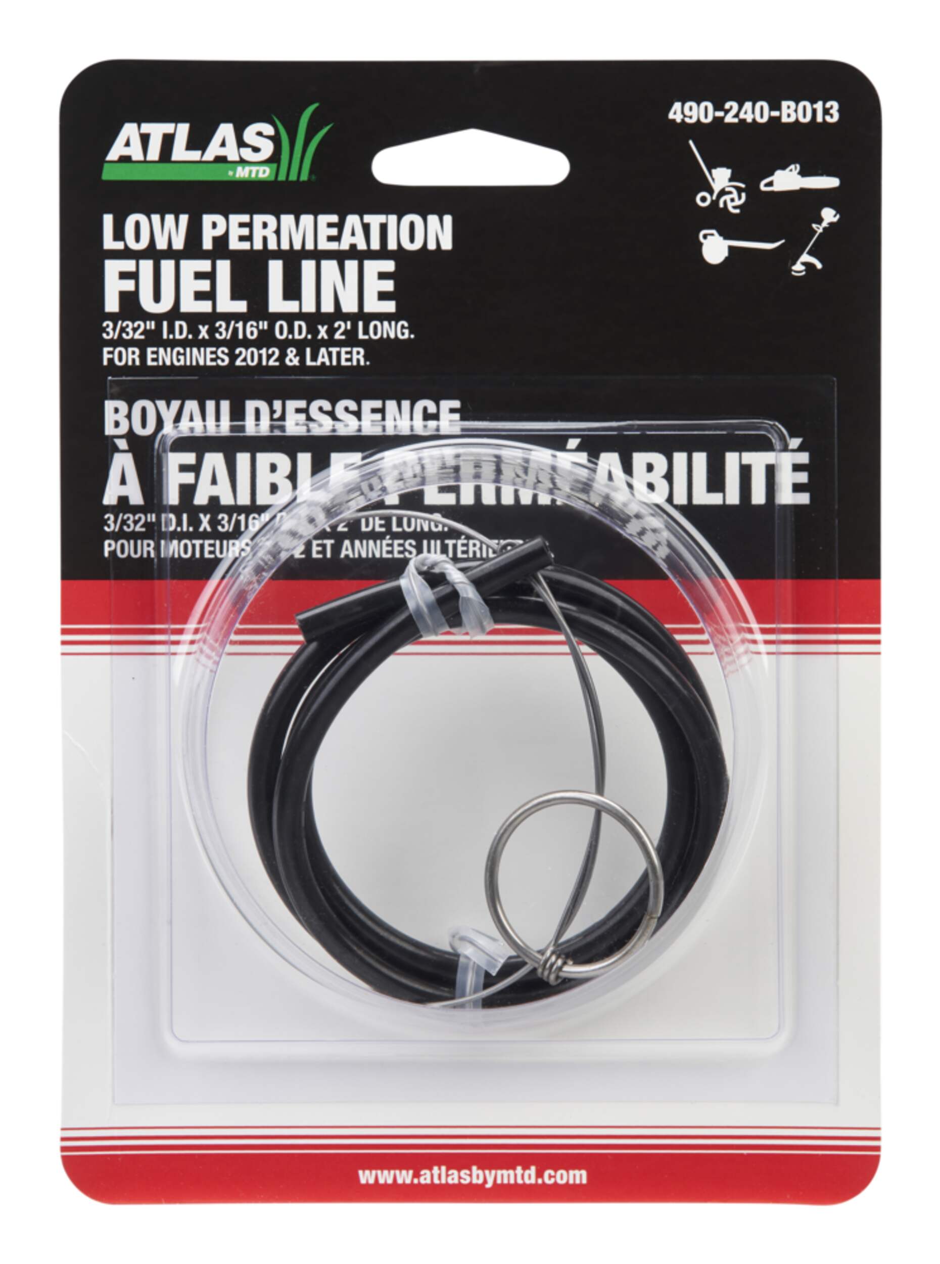 Atlas Lawn Tractor Replacement Fuel Line with Tool, 2-ft3/32-in I.D. x 3/16-in O.D. x 2-in Front_Flat